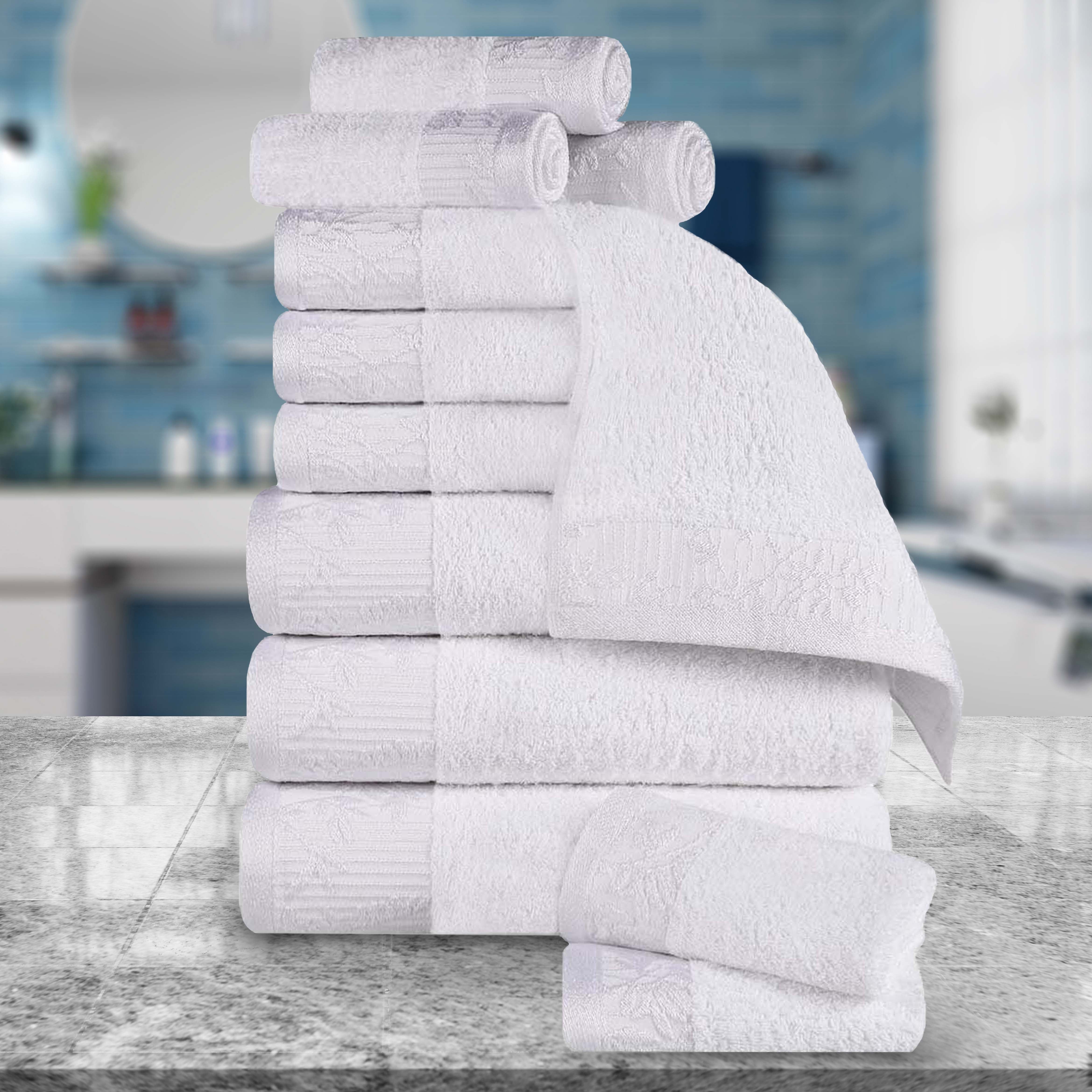 12-Piece Wisteria Cotton Floral Embroidered Jacquard Bath Towel Set | Luxury Soft Absorbent Towels for Spa, Bathroom & Guest Use