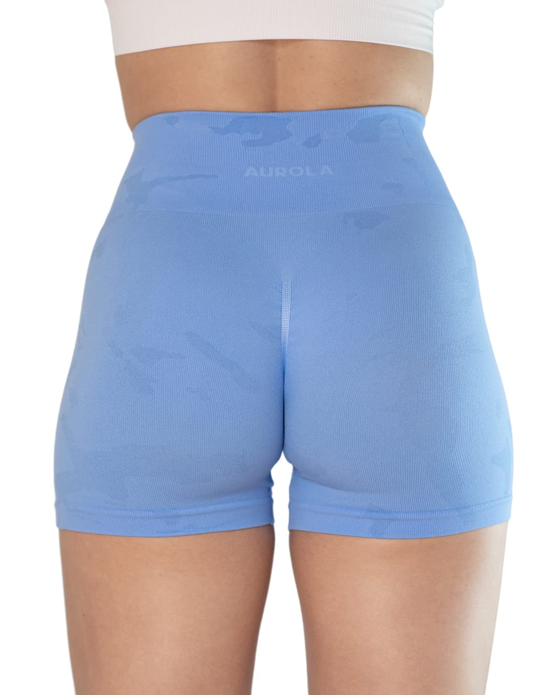 AUROLA Women's Seamless Camo Workout Shorts with Subtle Logo & Scrunch Design - Perfect for Gym, Yoga, Running & Outdoor Activities