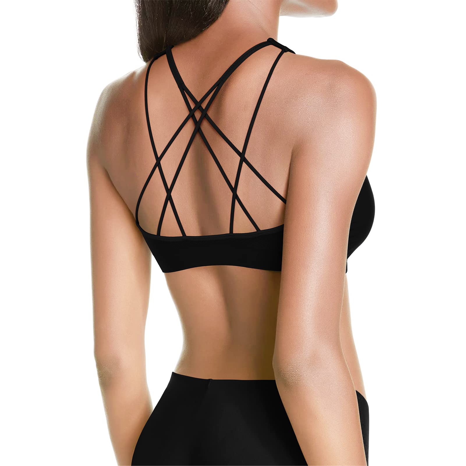 MOVINOW Women's Seamless Padded Sports Bra - Yoga & Workout Top with Removable Cups & Strappy Design | Perfect for Gym, Running, Pilates & High-Intensity Training