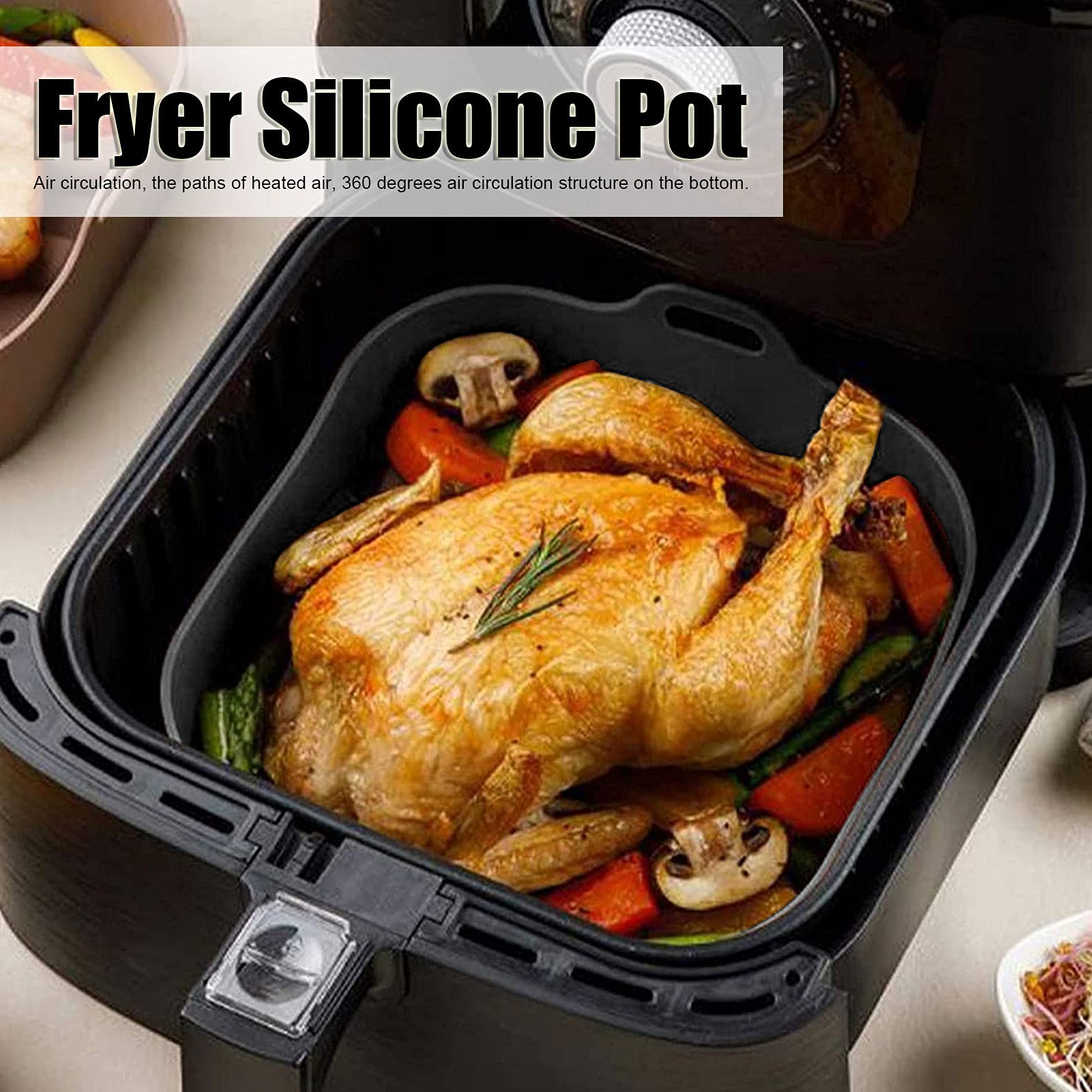 Silicone Air Fryer Basket Replacement - 10 Inch Non-Stick Pot for Microwave, Steamer & Rice Cooker - Durable & Easy to Clean (Grey) - Perfect for Healthy Cooking, Meal Prep & Quick Reheating