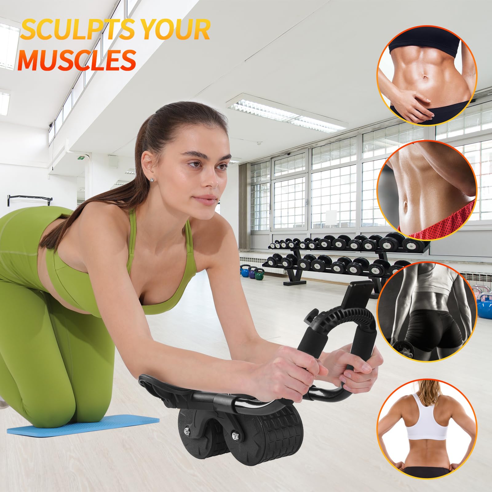 Ab Roller Wheel with Timer & Auto Rebound - Elbow Support Abdominal Exercise Equipment for Core Strength Training | Perfect for Home Gym & Fitness Enthusiasts