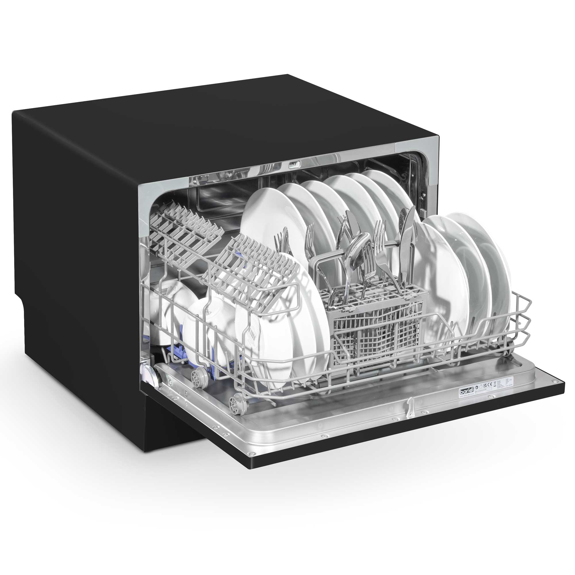 Baridi Compact Tabletop Dishwasher - 6 Place Settings, 6 Wash Programs, Ultra Quiet 49dB, 6.5L Capacity in Sleek Black (Model DH85) - Perfect for Small Kitchens, Apartments, RVs & Dorm Rooms