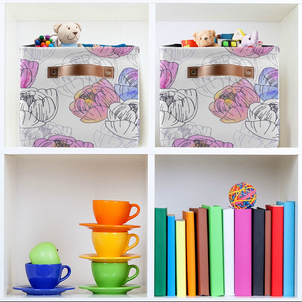 Elegant Poppy Floral Foldable Fabric Storage Bins - Large Capacity Closet Organizers with Reinforced Handles (2-Pack) | Perfect for Bedroom, Closet & Toy Organization