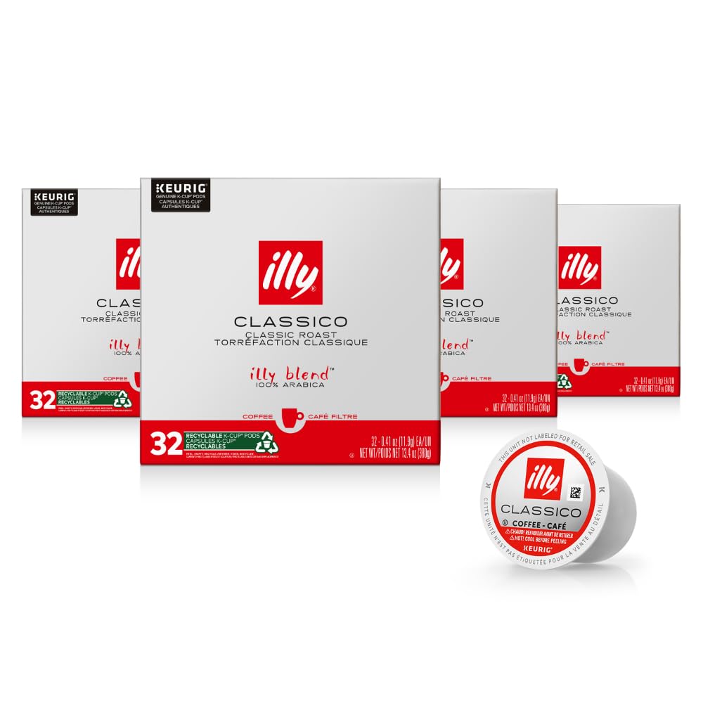 Illy Coffee K Cups for Keurig - Classico Roast Medium Coffee Pods (Caramel, Orange Blossom & Jasmine) - 32 Count (4 Pack) - Preservative-Free, Balanced Flavor - Perfect for Office, Home or Gifts