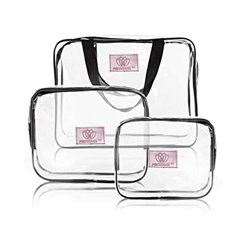 PROUDME 3-Piece Clear PVC Cosmetic Pouches Set - Travel Toiletry Bag & Makeup Organizer for Women | Perfect for Travel, Gym, and Daily Beauty Storage