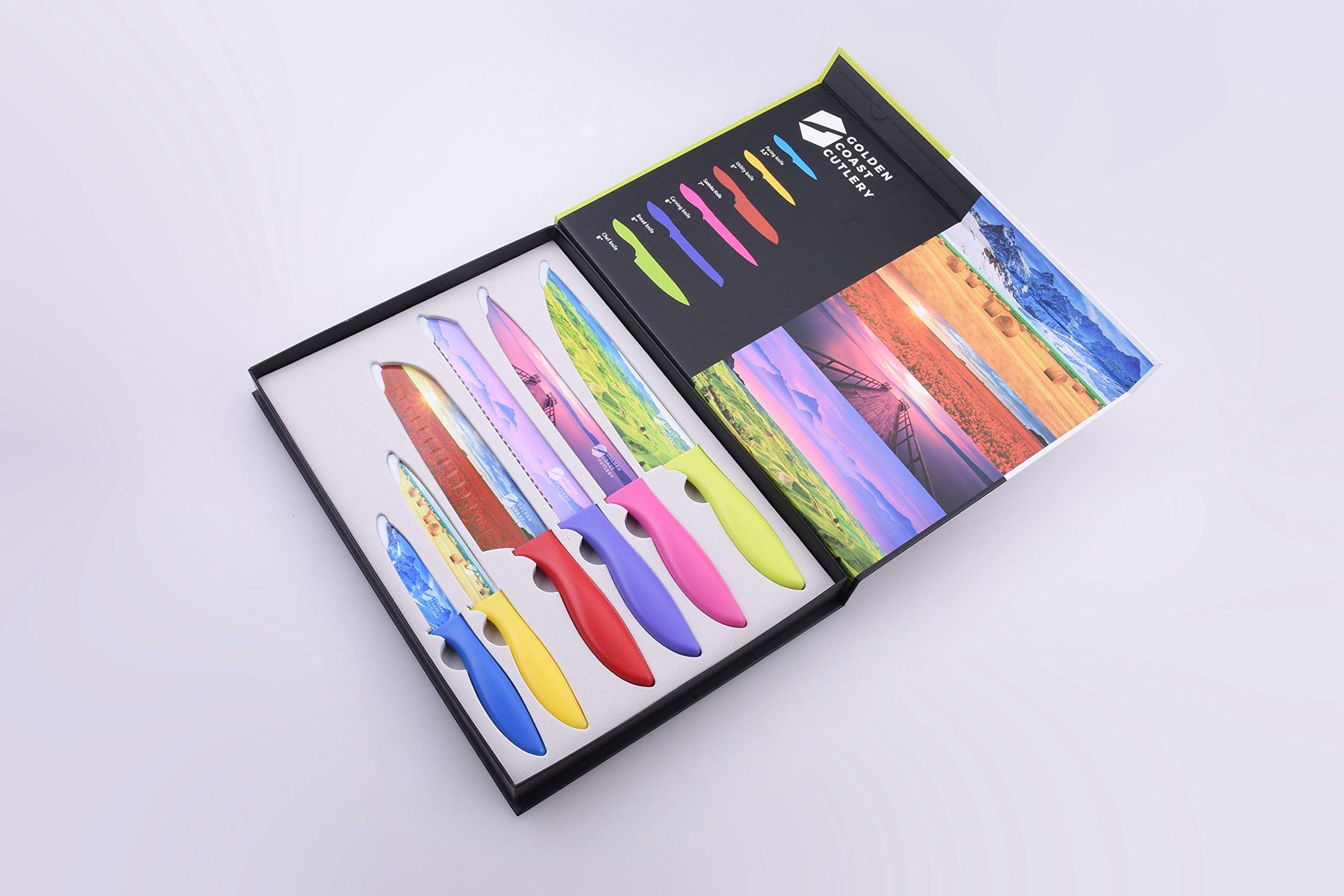 Premium 5-Piece Colored Kitchen Chef Knife Set - Razor Sharp Stainless Steel Cooking Knives with Ergonomic Handles, Non-Stick Coating & Gift Box - Perfect for Home Chefs, Cooking Enthusiasts & Gift Giving