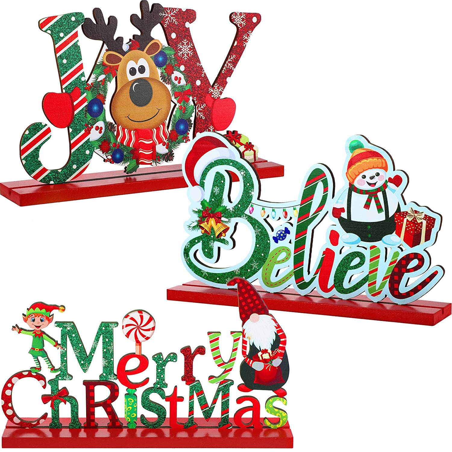Blulu 3-Piece Christmas Table Decor Set - Wooden Snowman Farmhouse Centerpieces for Holiday Parties, Indoor Xmas Decorations (Chic Style) | Perfect for Dining Tables, Mantels & Festive Home Decor