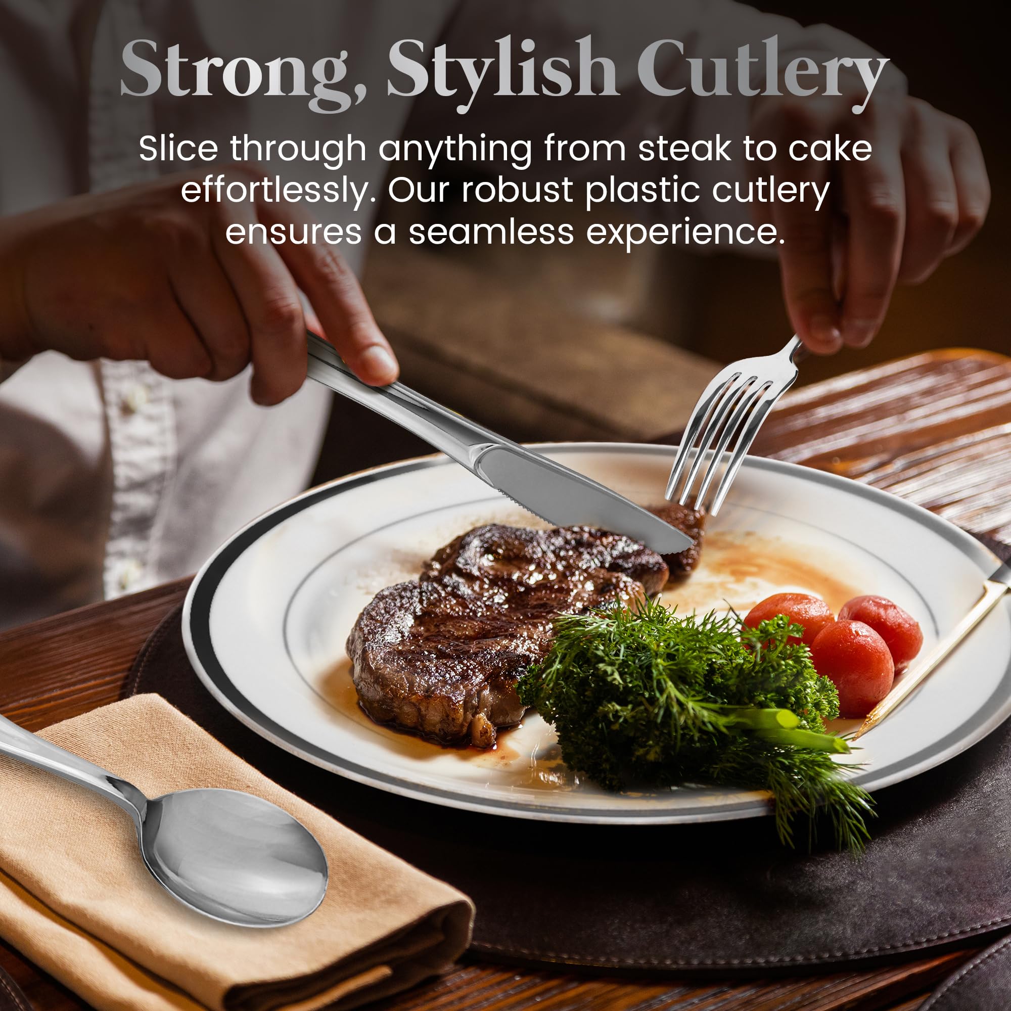 Premium 600-Piece Silver Dinnerware Set - 200 White & Silver Plastic Plates, 300 Silver Plastic Cutlery, 100 Silver Plastic Cups - Elegant Disposable Tableware for Weddings, Parties & Events (Serves 100 Guests) - Perfect for Bridal Showers, Banquets & Catering Services