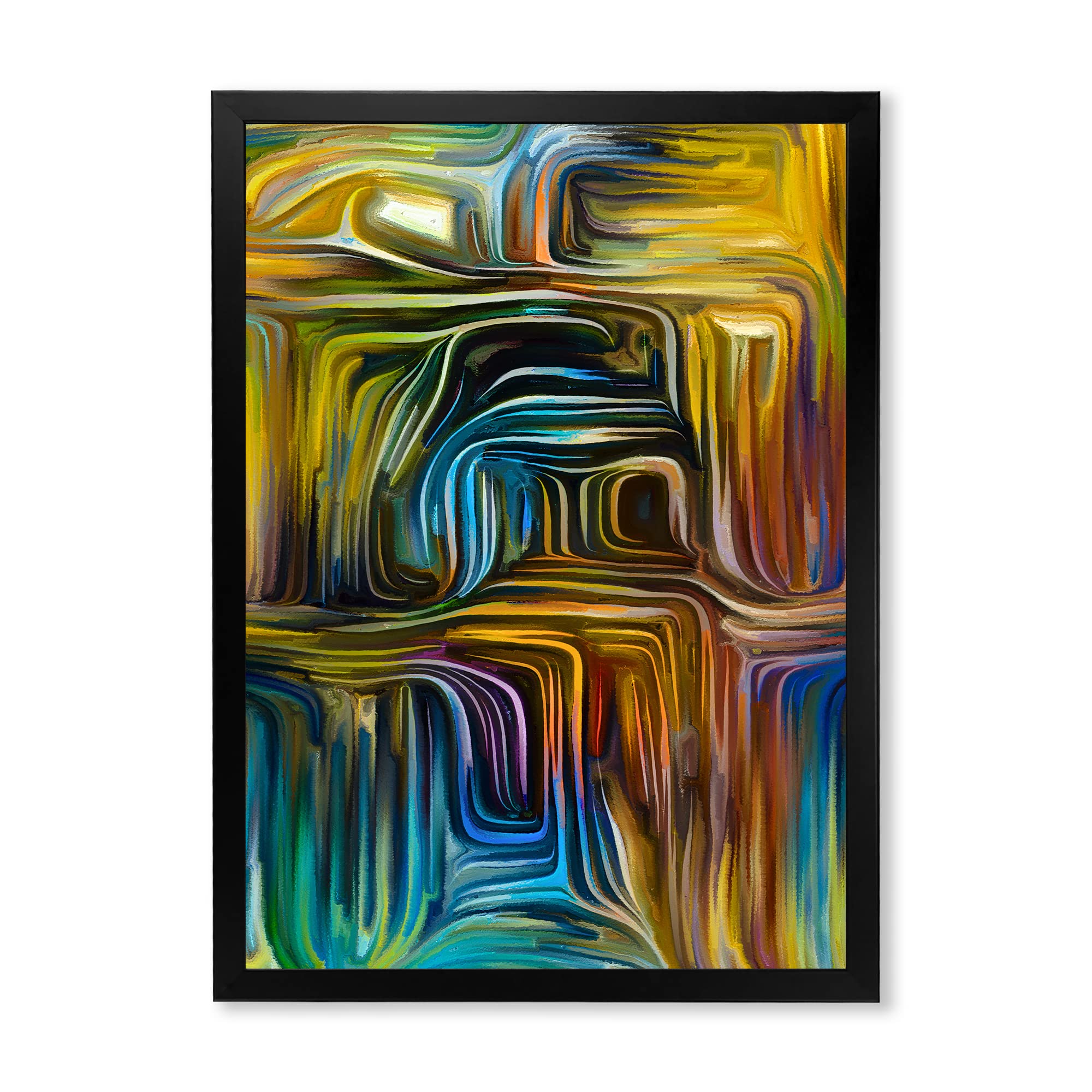 DesignQ Color Fusion IV Modern Framed Wall Art - Contemporary Abstract Canvas Painting for Living Room, Bedroom & Office Decor