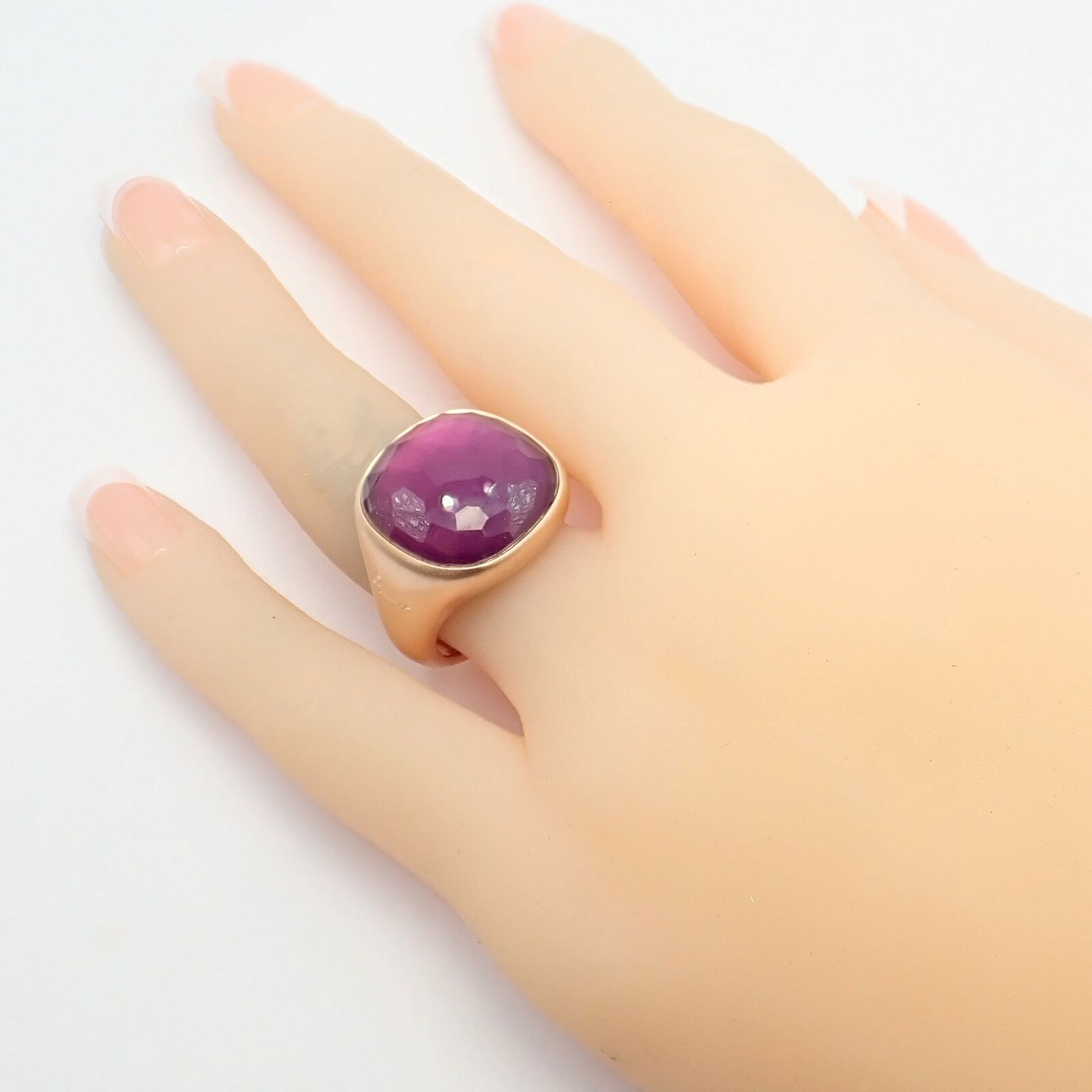 Authentic Pomellato 18K Rose Gold Large Faceted Amethyst Victoria Ring Size 6.5 - Luxury Statement Jewelry for Weddings, Anniversaries & Special Occasions
