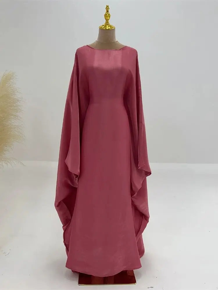 Elegant Batwing Sleeve Satin Abaya Dress for Women - Modest Muslim Prayer Dress for Eid, Wedding & Special Occasions