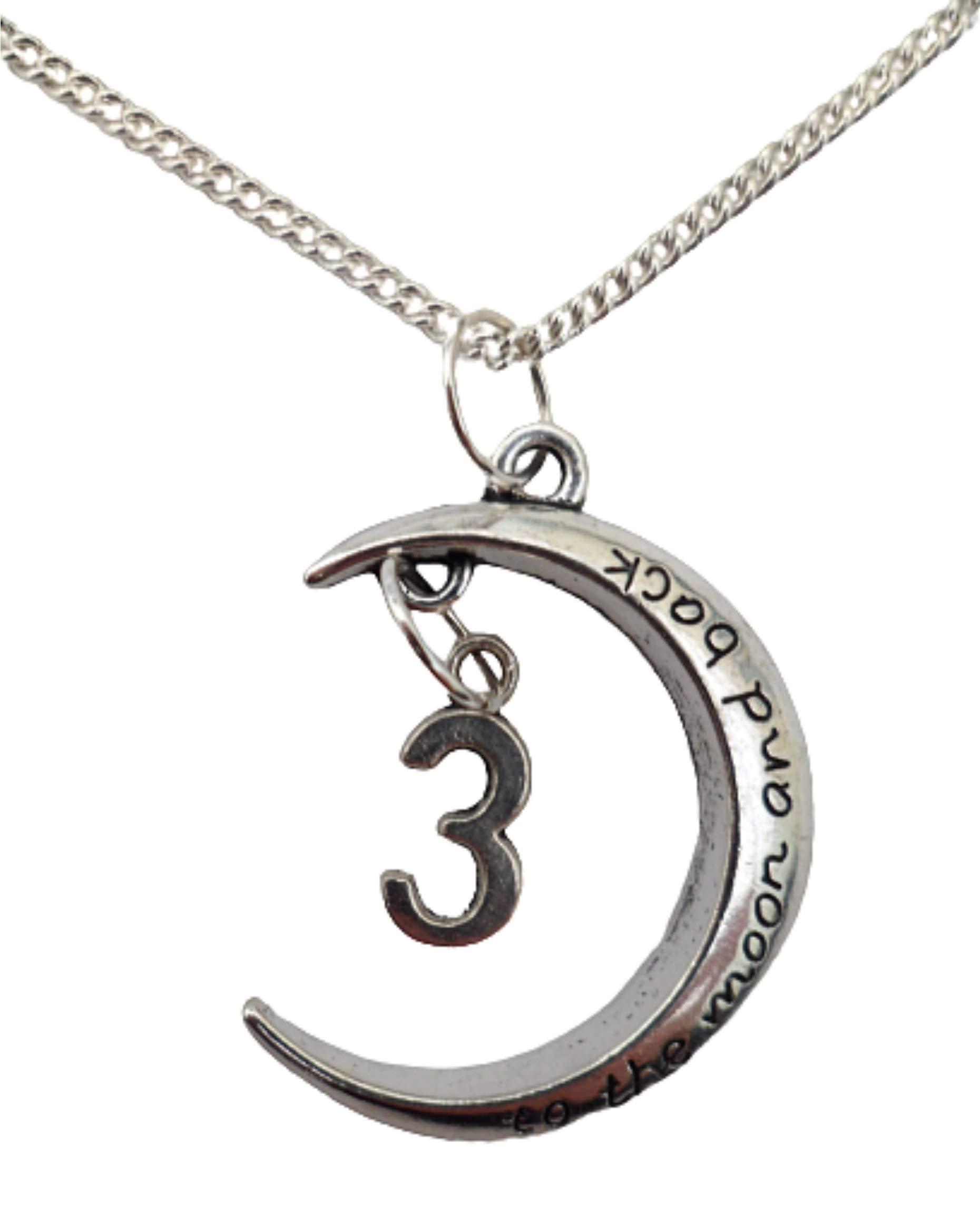 Silver Plated Moon and Back Number 3 Charm Pendant Necklace - Perfect Gift for Birthday, Anniversary, Mother's Day | Elegant Jewelry for Women, Girls, Teens