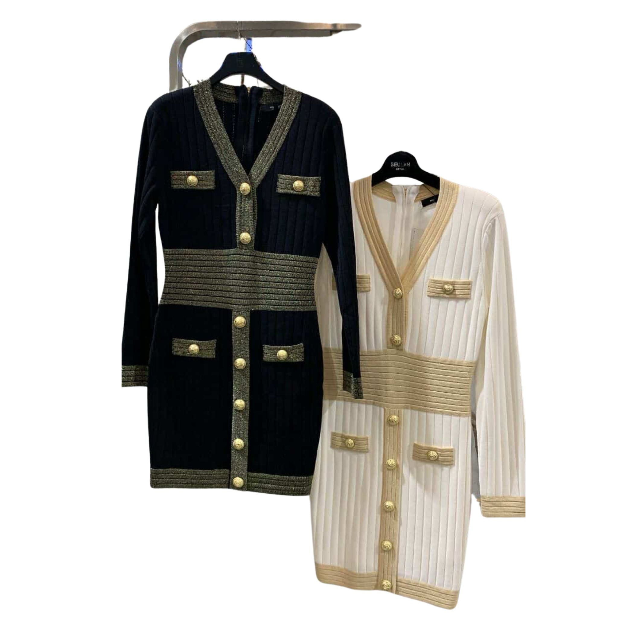 Women's Long Sleeve Knitted Button Down Dress - Elegant Casual Wear for Office, Date Night & Fall Season
