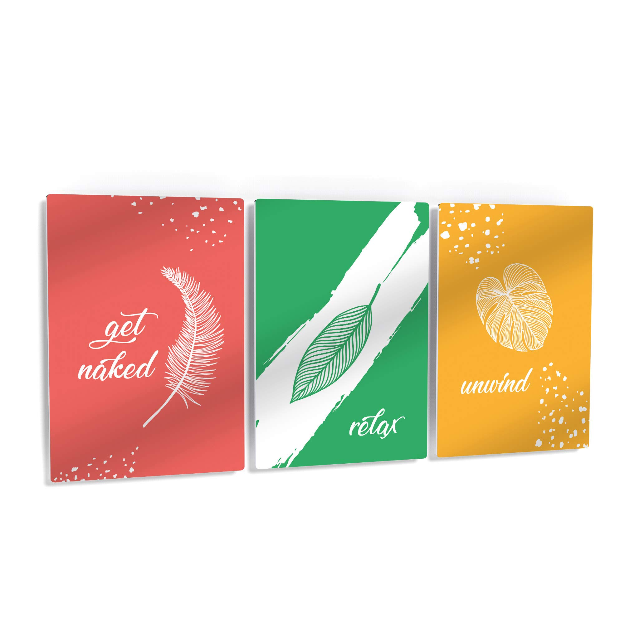 Smile Art Design 'Get Naked, Relax, Unwind' 3-Piece Metal Wall Art Set - Funny Bathroom Signs & Decor (17x11 Inches) Ready to Hang - Perfect for Bathroom, Toilet, Spa & Home Humor Decor