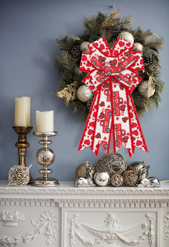 Valentine's Day Wreath Bows - Large Red & White Burlap Bows with Heart Design for Front Door Decor, Wedding Anniversary, Party Supplies - Perfect for Valentine's Gifts, Home Decorations and Seasonal Celebrations