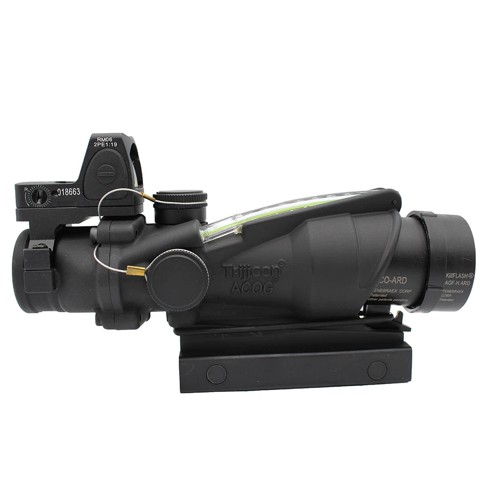 Trijicon ACOG 4x32 Rifle Scope - Fiber Optic Illuminated Red/Green Chevron Reticle with RMR Mount | Tactical, Hunting & Military Use