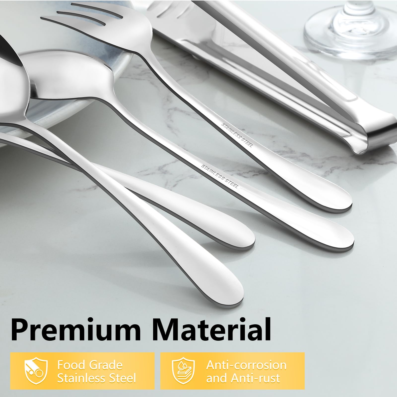 Premium 16-Piece Stainless Steel Serving Utensil Set - Includes Serving Spoons, Slotted Spoons, Forks & Tongs - Perfect for Parties, Buffets, Banquets & Catering Events - Durable & Elegant Kitchen Tools for Entertaining