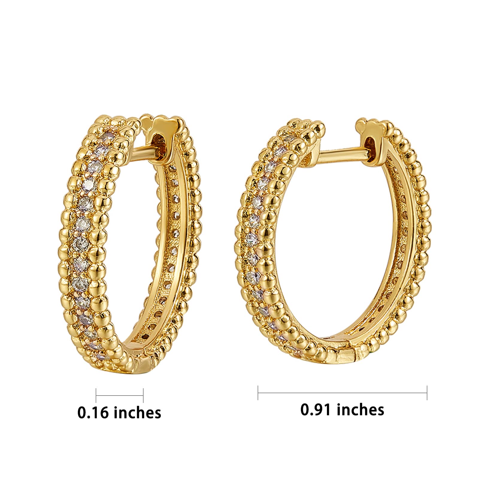18K Gold Plated Hoop Earrings for Women - Brass Micro Pave Clear Cubic Zirconia Huggie Hoop Earrings | Elegant Jewelry Gift for Her | Perfect for Date Night, Wedding & Special Occasions