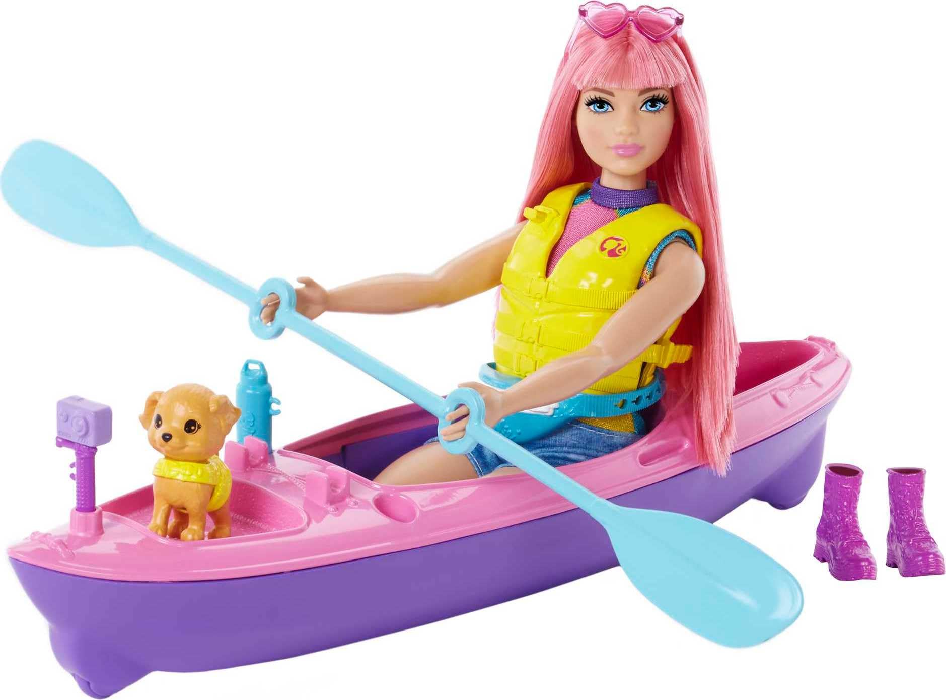 Barbie Let's Go Camping! Daisy Camping Doll with Pink Hair, Kayak & Toy Accessories (Mattel HDF75) - Perfect for Outdoor Adventures & Pretend Play