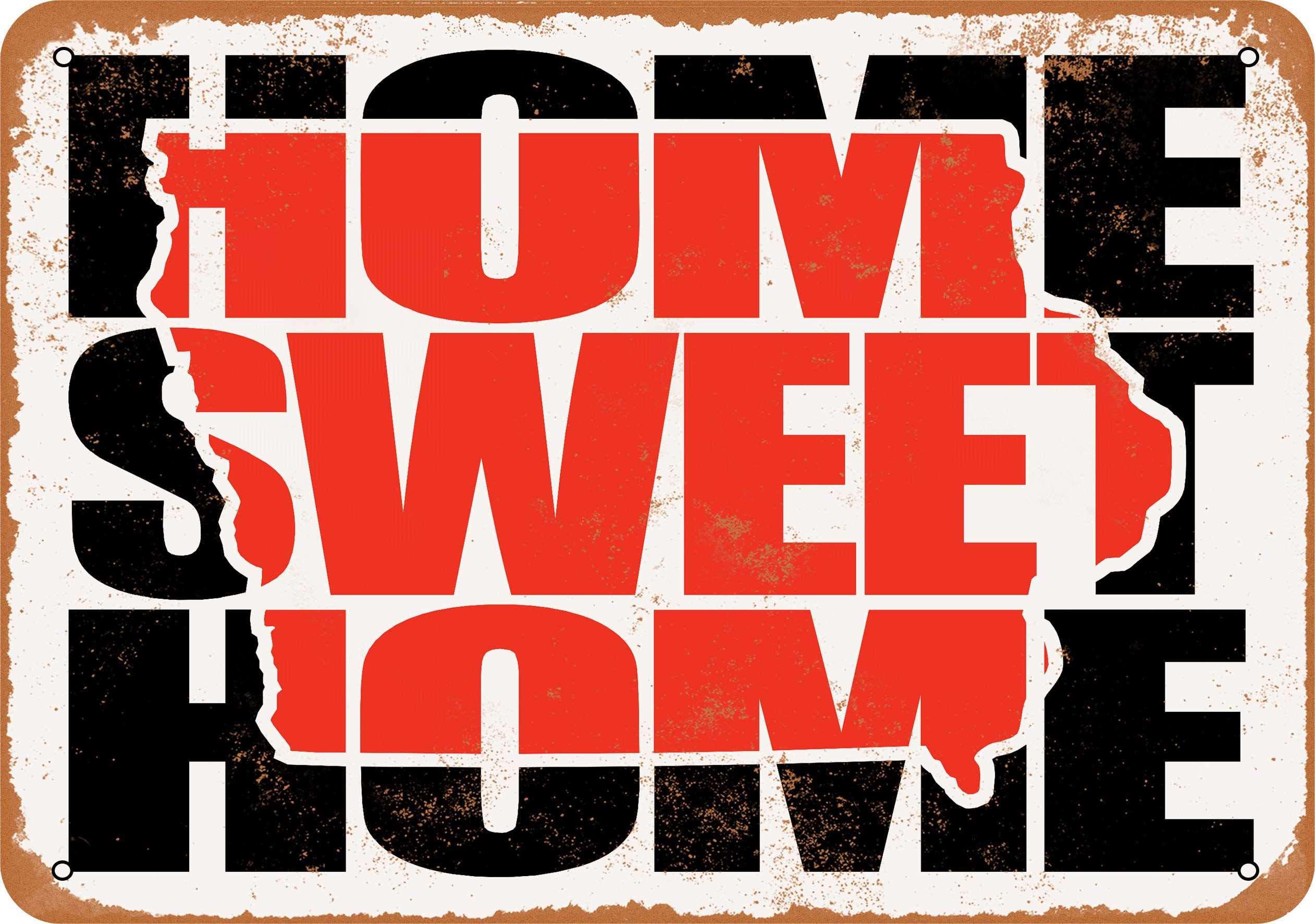 7x10 Inch Vintage Metal Sign - 'Home Sweet Home Iowa' in Classic Red - Rustic Wall Decor for Home, Bar, Garage & Man Cave