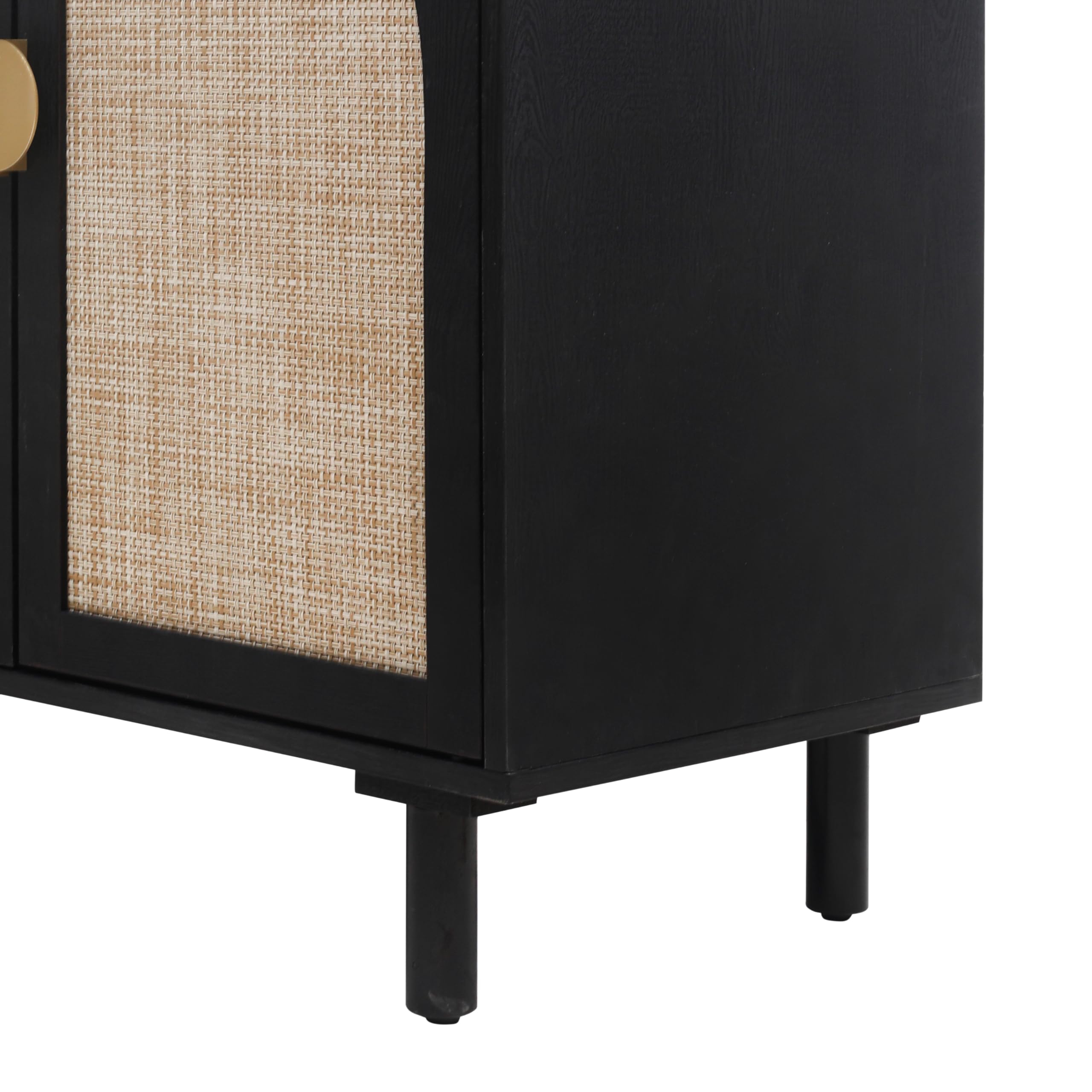 Modern Rattan Sideboard Buffet Cabinet with 4 Doors & 2 Adjustable Shelves - Stylish Boho Storage Console for Living Room, Kitchen, Dining Room - Perfect for Organizing Dishes, Linens & Home Decor (Black)