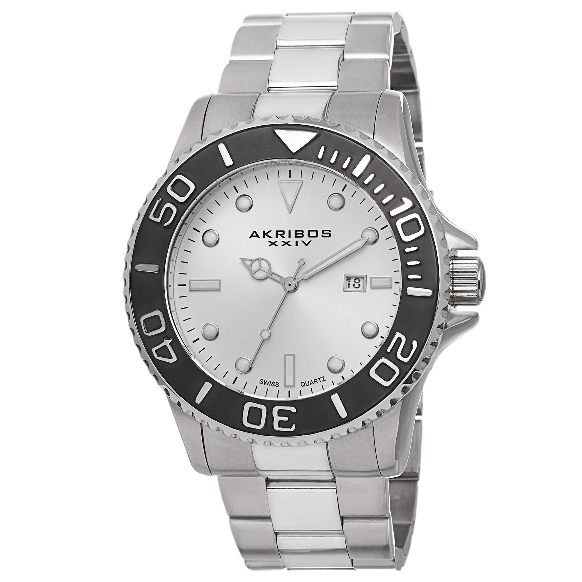 Akribos XXIV Men's Essential Swiss Quartz Watch with Luminescent Hands, Date Window & Stainless Steel Bracelet - Perfect for Business, Casual & Formal Occasions - Model AK674