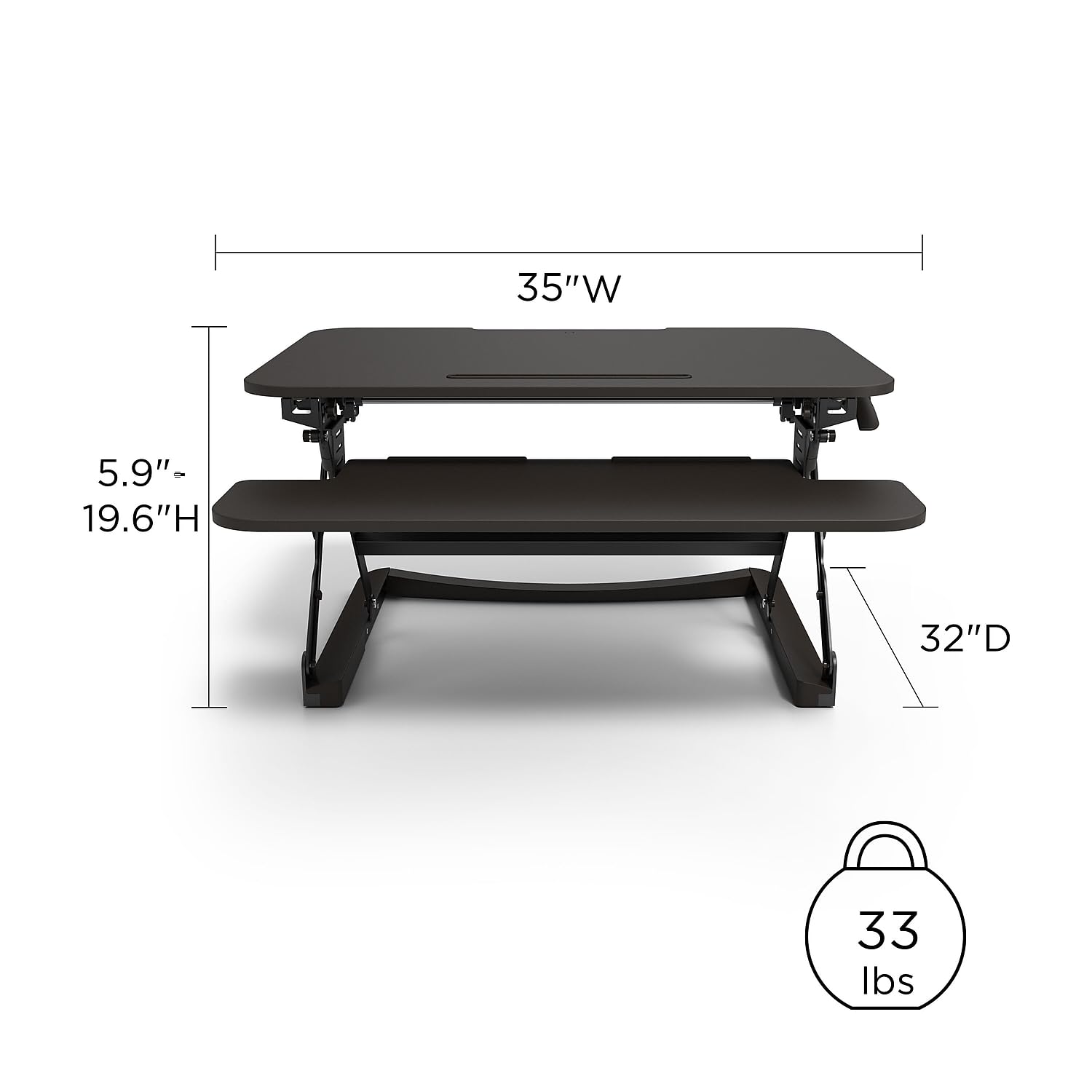 STAPLES 2452742 Adjustable Sit to Stand Desk Riser - 35 Inch Height Adjustable Standing Desk Converter for Home & Office Workspace