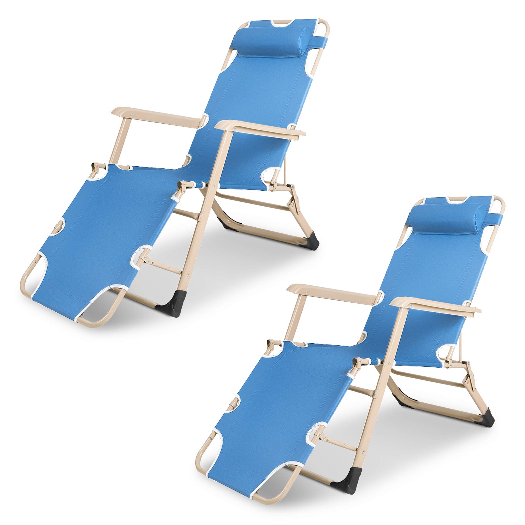 2 Pack Light Blue Outdoor Chaise Lounge Chairs - Folding Recliner with Removable & Adjustable Pillow, Lightweight Patio Furniture for Poolside, Beach, Garden, and Backyard Relaxation