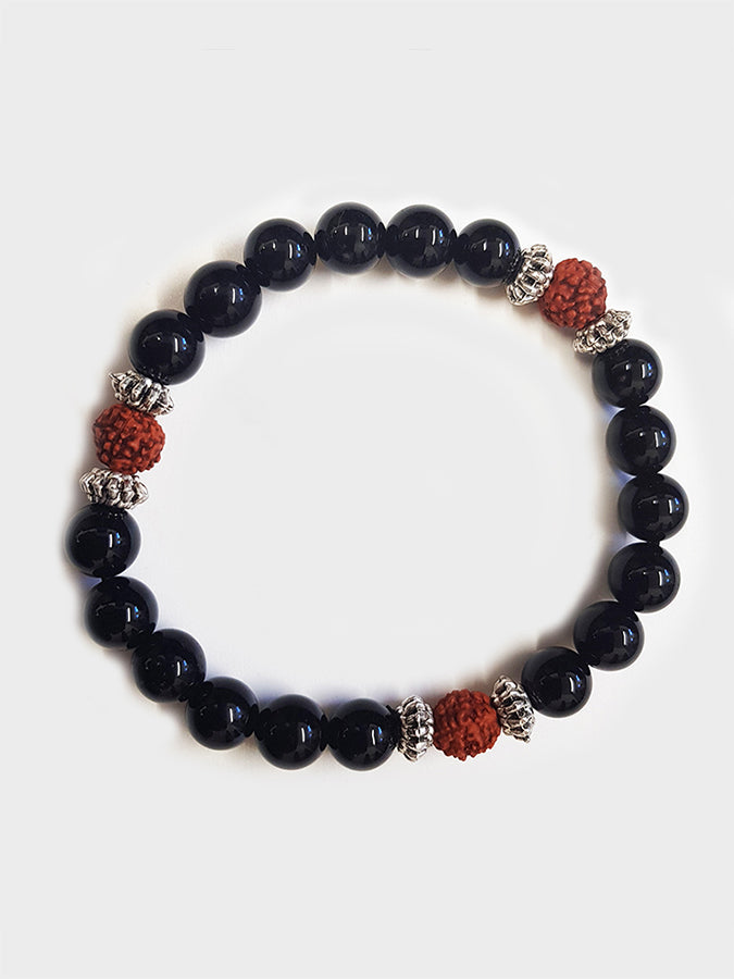 Authentic Black Onyx & Rudraksha Mala Bead Yoga Bracelet - Handmade Meditation Jewelry for Yoga, Mindfulness & Spiritual Practice