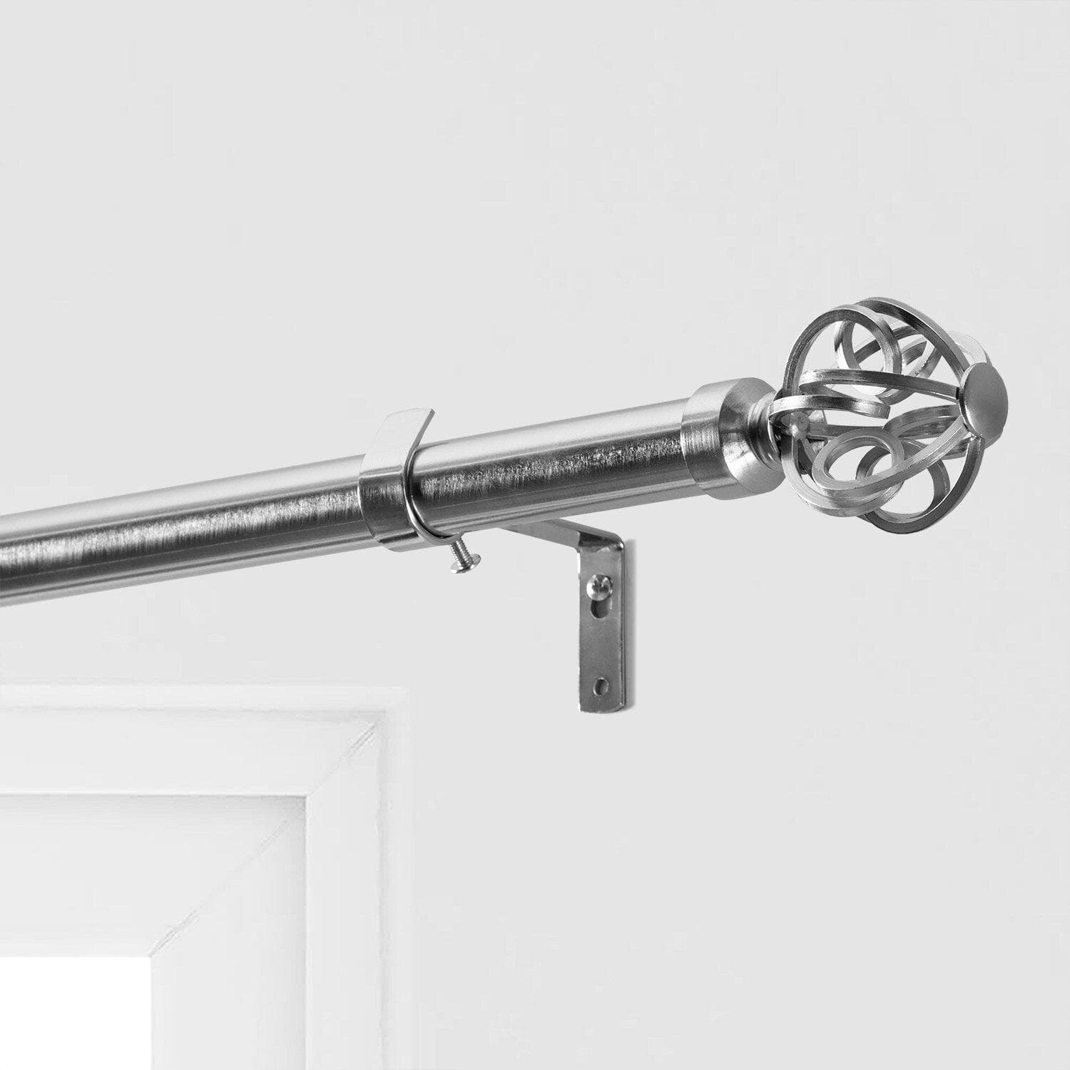 Modern Orb Nickel Extendable Metal Rod Set - Adjustable Tension Shower Curtain Rod for Bathroom, Kitchen & Closet Organization - Rust-Resistant & Space-Saving Design