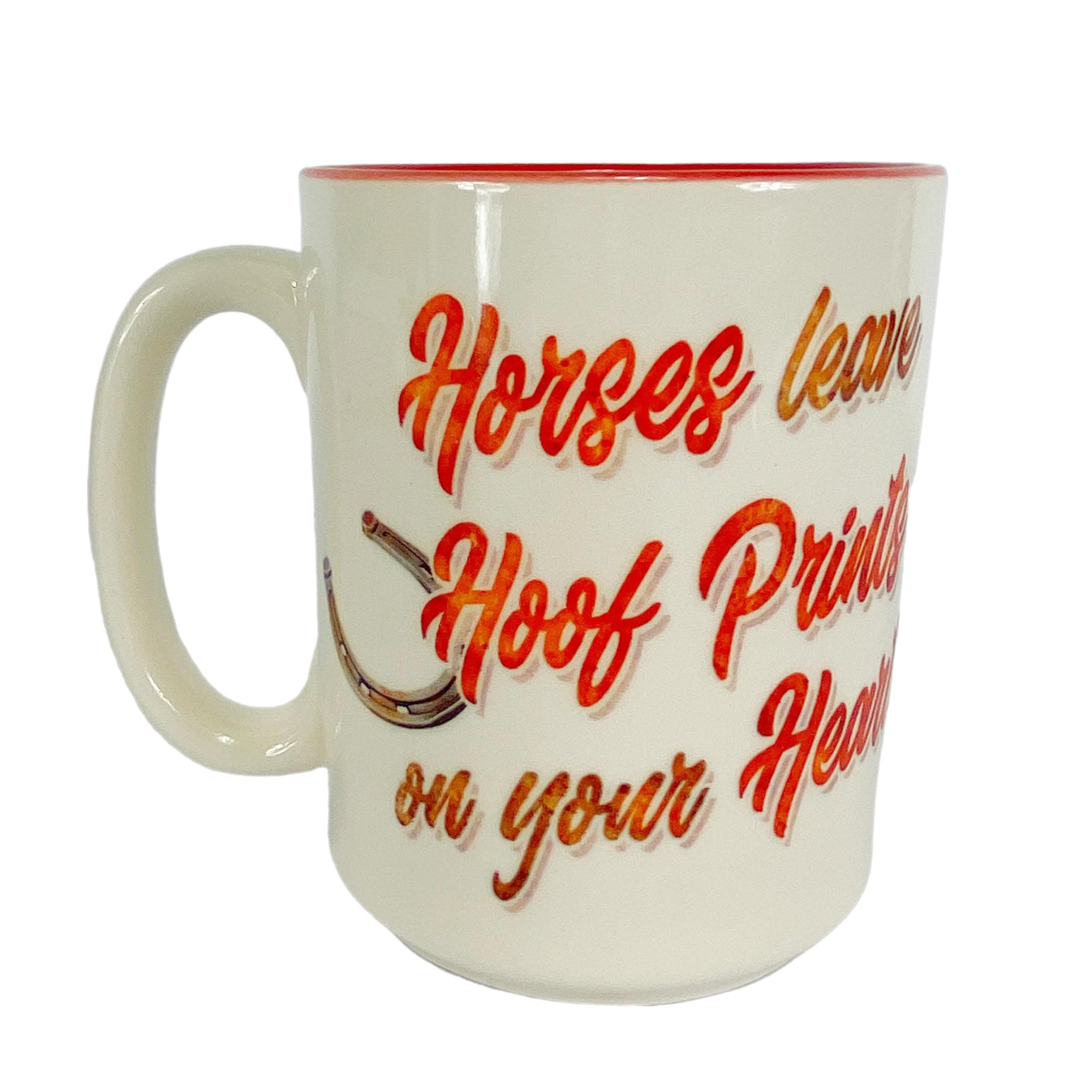 Rivers Edge Products 16 Oz Horse Print Ceramic Coffee Mug with Handle - Espresso, Latte & Tea Cup with Horseshoe & Hoof Prints - Perfect for Home, Office & Gifts