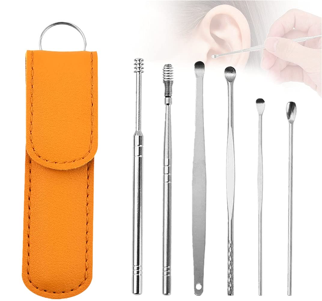 6PCS Stainless Steel Ear Wax Cleaner Tool Set - Gentle Ear Pick & Curette Kit for Safe Ear Wax Removal - Unisex Ear Cleaning Tools for Adults & Kids (Yellow) - Perfect for Home, Travel & Personal Hygiene Care
