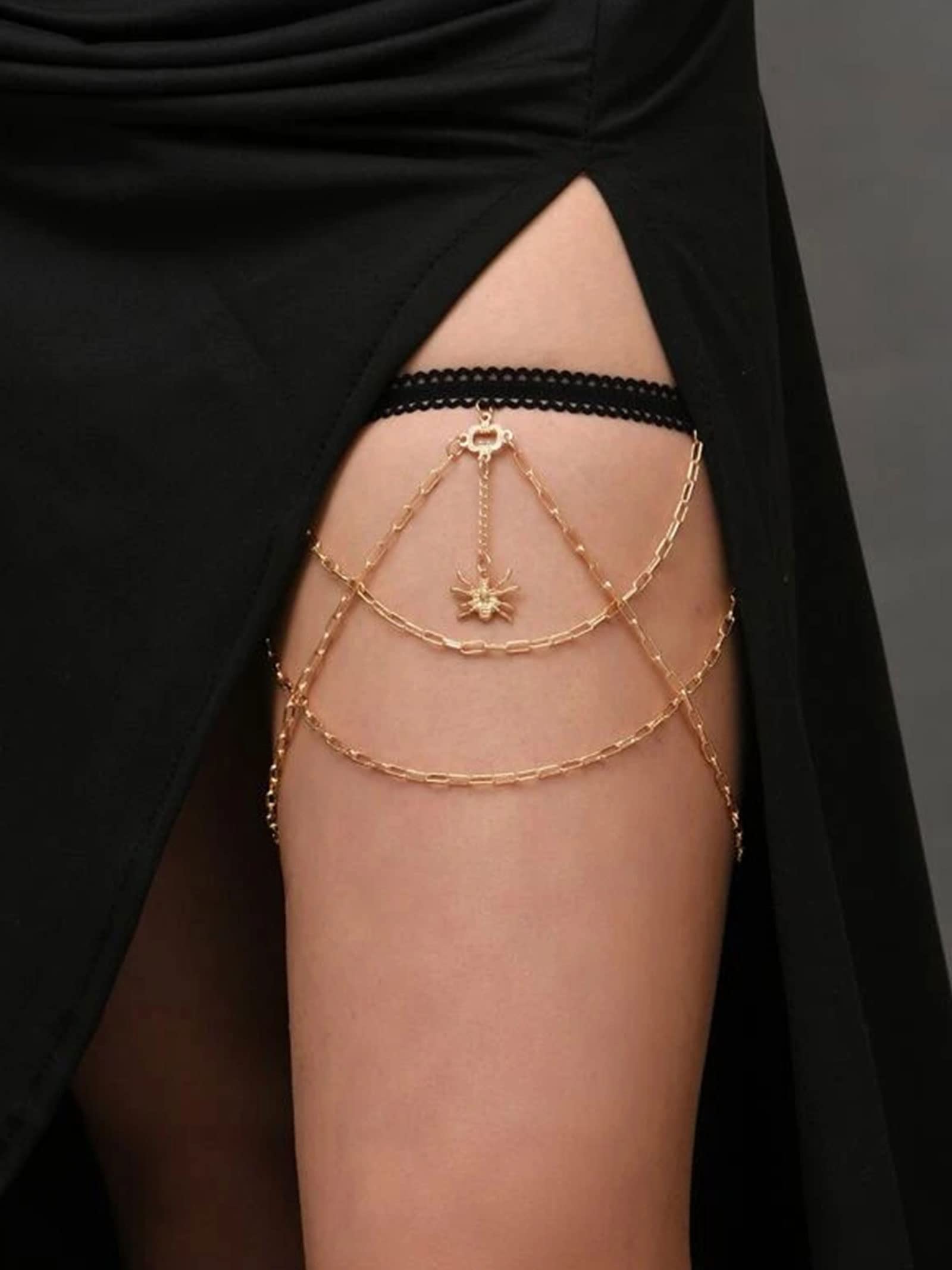 Gold Body Chain Jewelry for Women - Snake Thigh Chain with Rhinestones, Leg Chain Harness Garter - Perfect for Summer Dresses, Beach Vacations & Boho Fashion Accessories