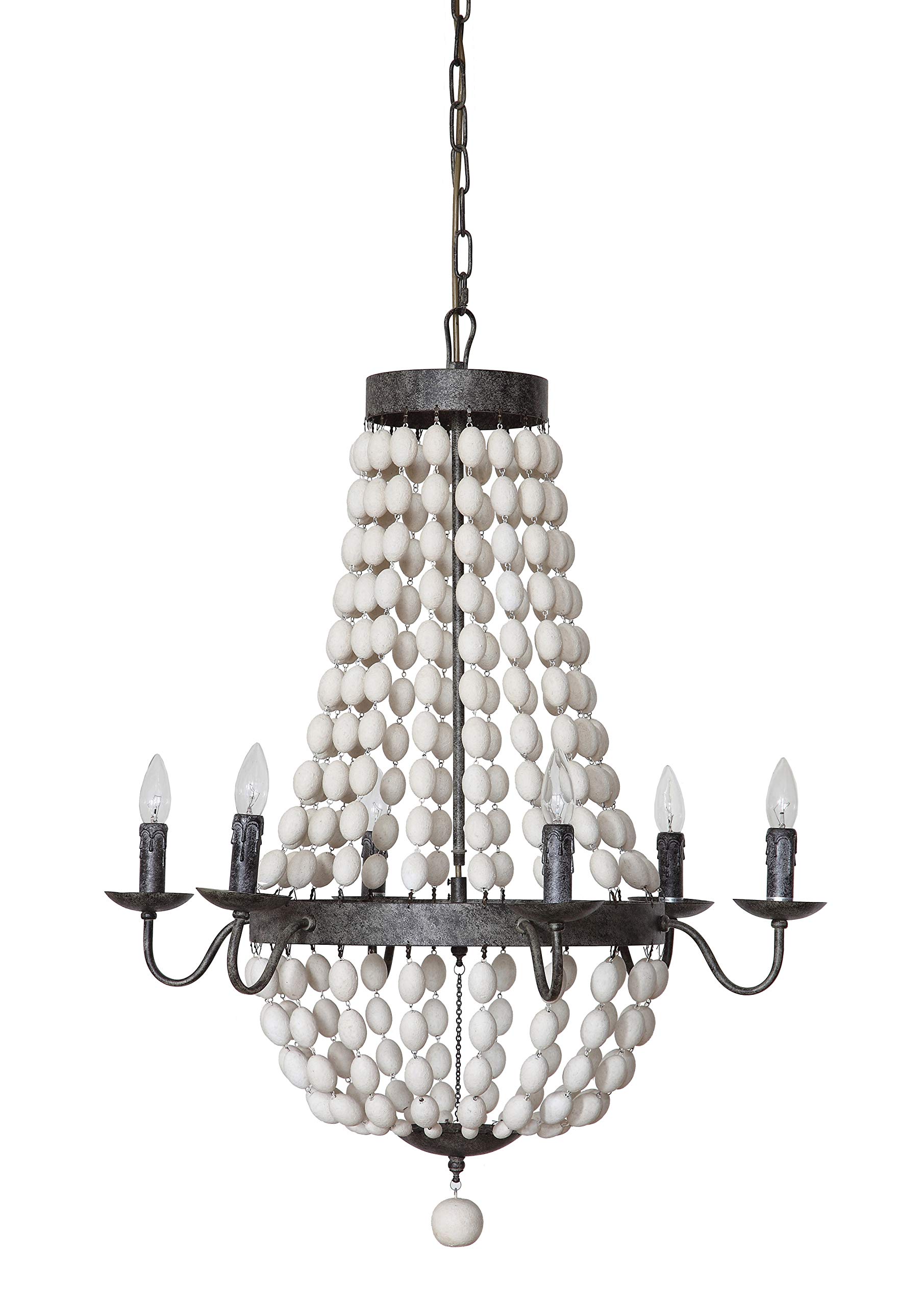 Stylish 6-Light Wood Bead Metal Chandelier - Rustic Farmhouse Ceiling Light Fixture for Dining Room, Bedroom & Living Room Decor