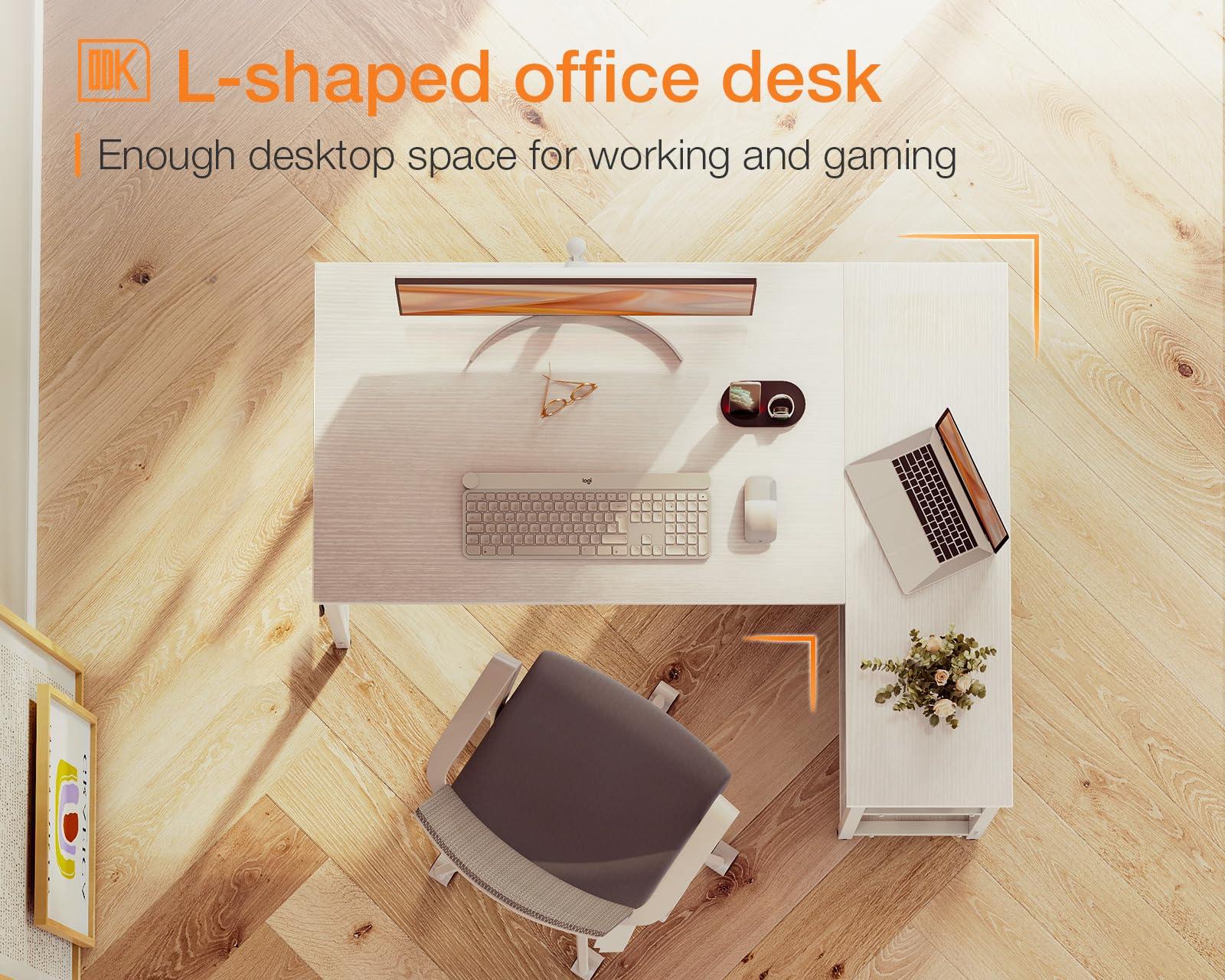 40 Inch Small L-Shaped Computer Desk with Reversible Storage Shelves - Modern Corner Writing Study Table with Iron Hook, White - Perfect for Home Office, Gaming & Small Spaces