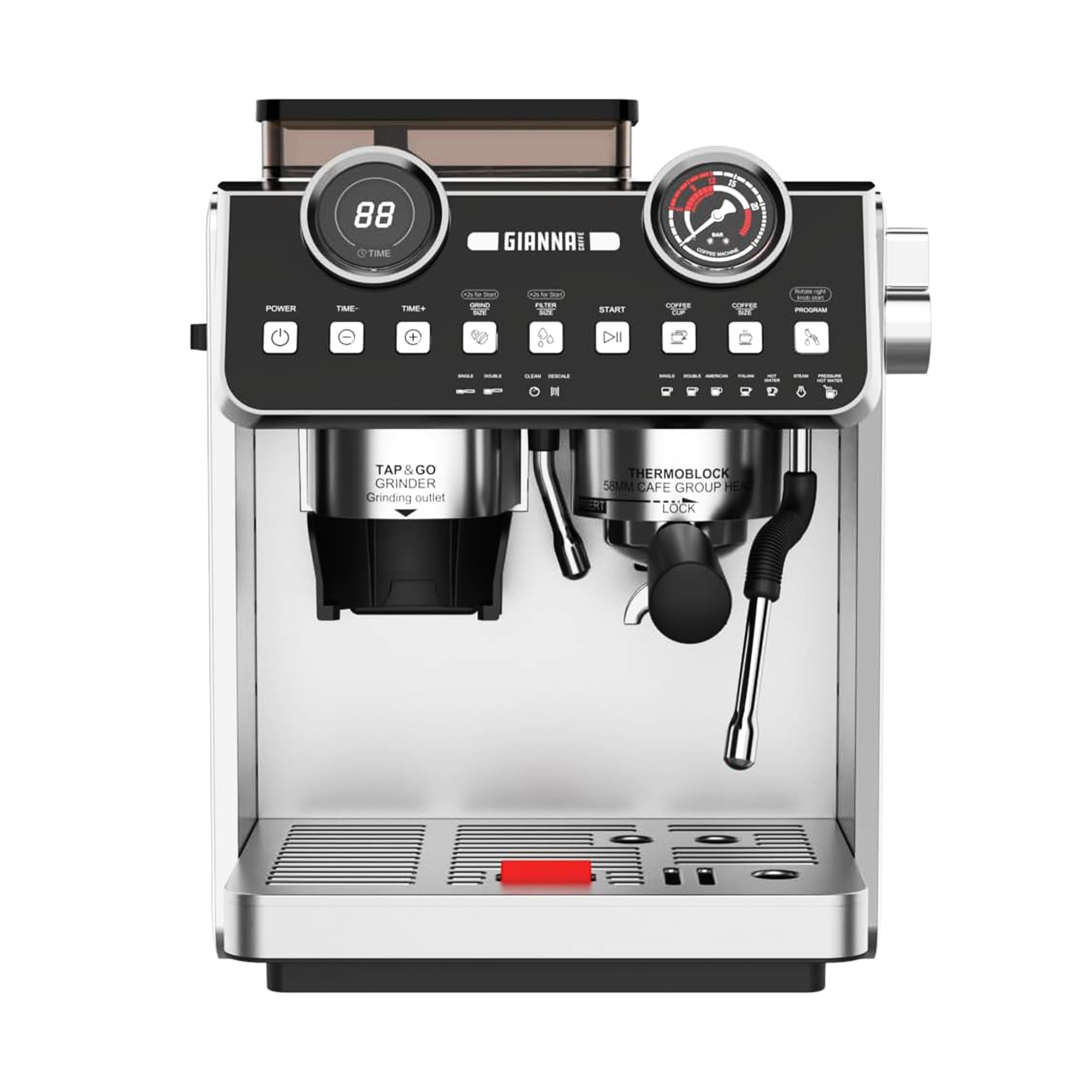Professional GIANNA 20 Bar Espresso Machine with Built-in Grinder & Milk Frother - Removable Water Tank for Easy Cleaning - Perfect for Making Latte, Cappuccino at Home or Office - Compact Coffee Maker for Small Spaces & Daily Use