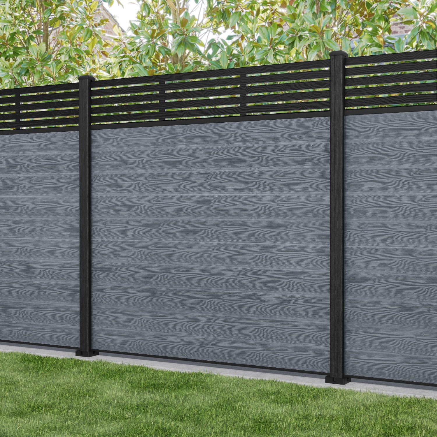 Classic Aspen Fence Panel - Anthracite Color with Composite Posts | Durable Outdoor Privacy Fencing for Backyard, Garden & Pool Areas
