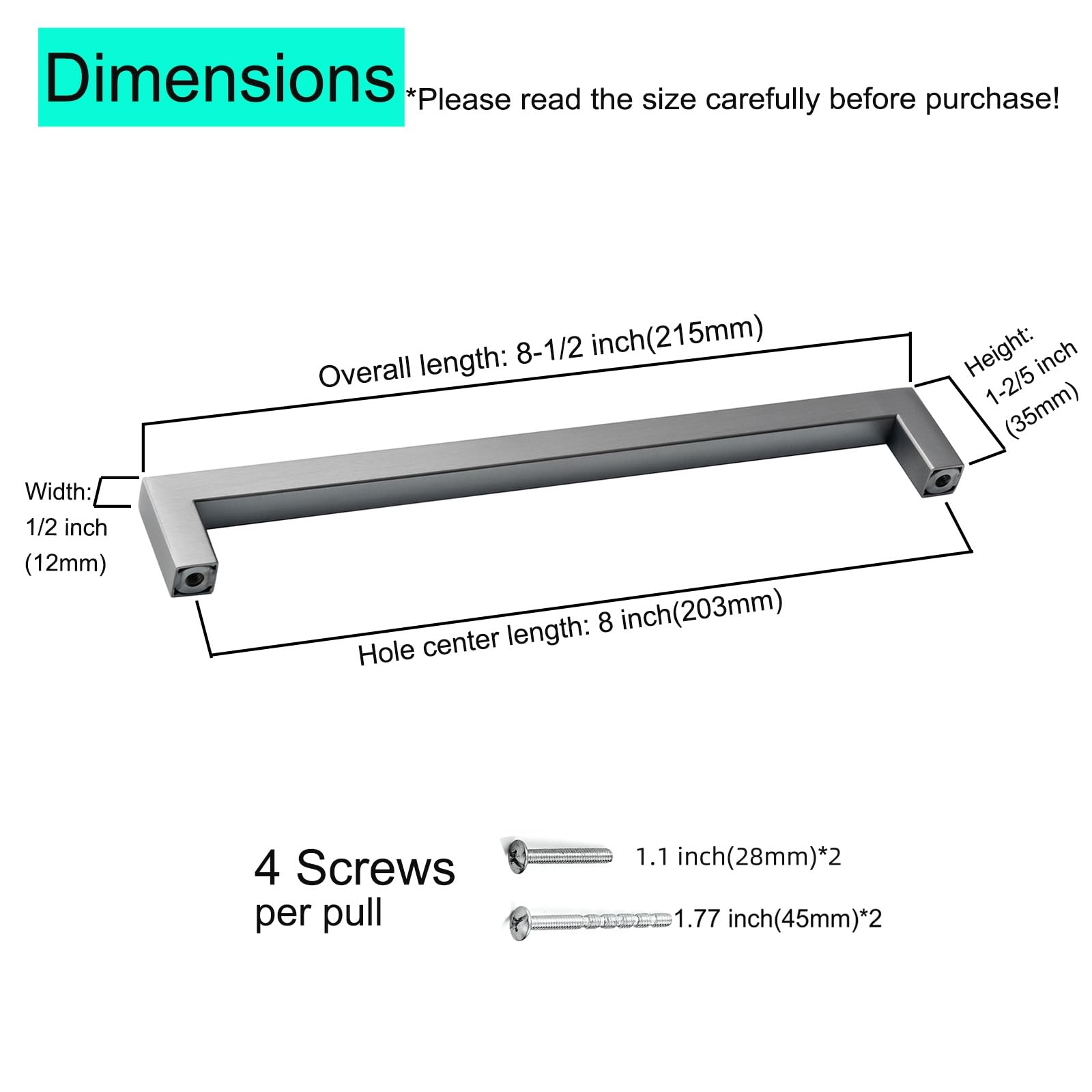 30 Pack 8 Inch Square Cabinet Handles - Stainless Steel Drawer Pulls in Ancient Grey for Kitchen, Bathroom, Bedroom & Cupboard | Modern Dresser Hardware for Cabinets, Drawers & Furniture