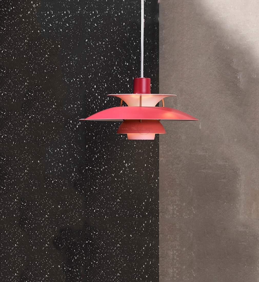GMLSD Industrial Retro Chandelier - Red L Model E27 Pendant Light with 1 Flame Bulb, Vintage Metal Iron Lamp for Dining Room, Living Room & Bedroom Lighting