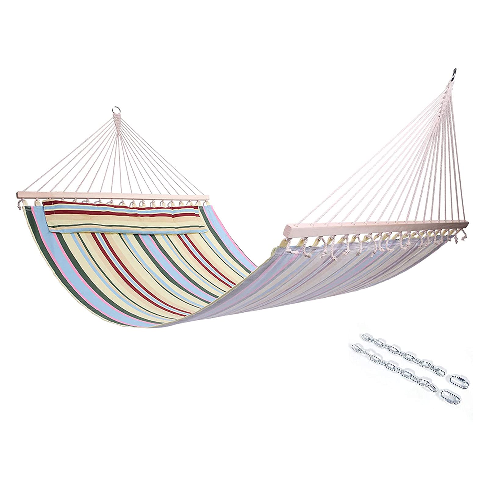 Premium Quilted Fabric Hammock with Hardwood Spreader Bar & Poly Pillow - Stylish Printed Design for Outdoor, Beach, Camping & Travel - Perfect for Backyard Relaxation & Double Bed Lounging