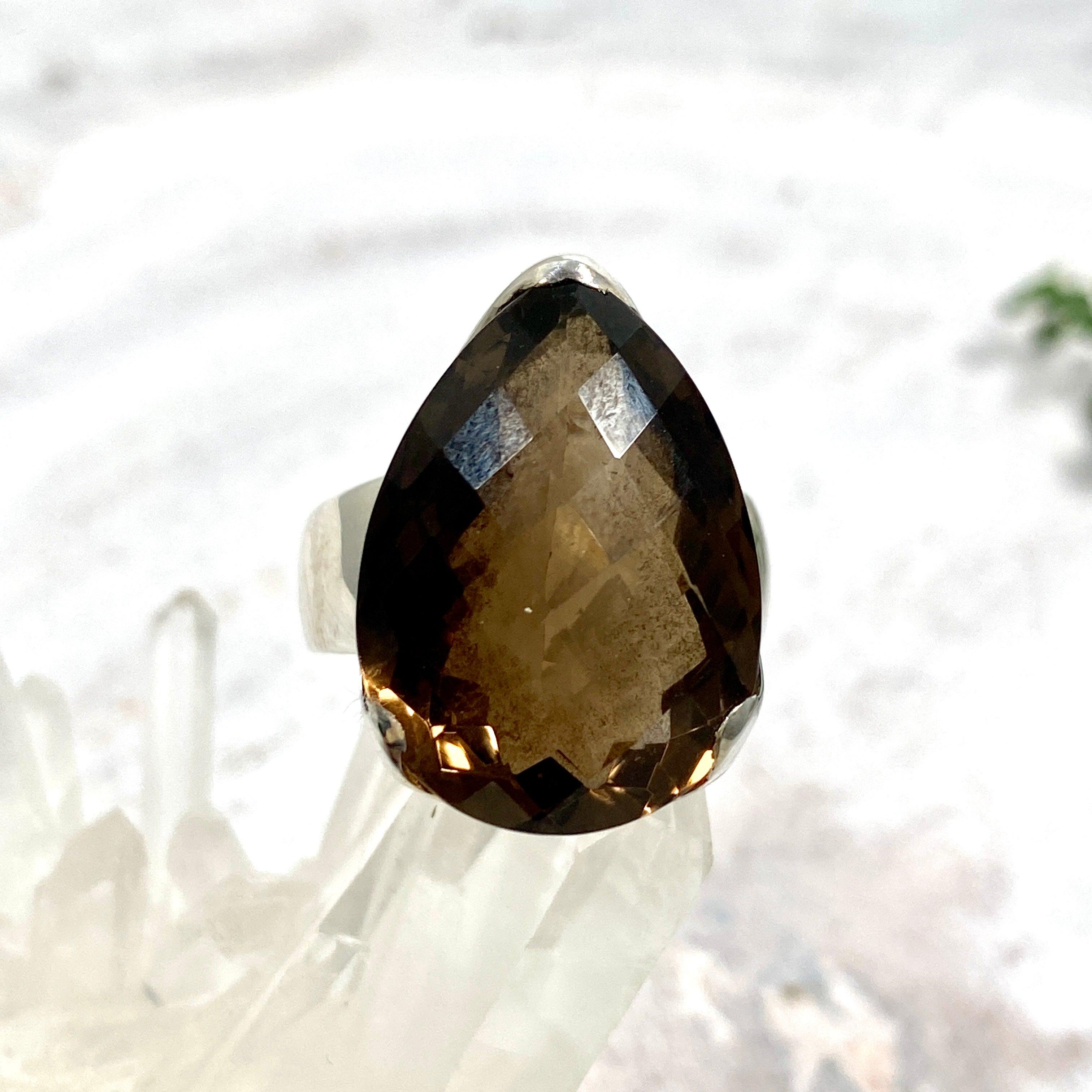 Natural Smokey Quartz Checkerboard Faceted Teardrop Pendant Necklace - 9.5mm Gemstone Jewelry for Women | Perfect for Meditation, Energy Healing & Boho Fashion