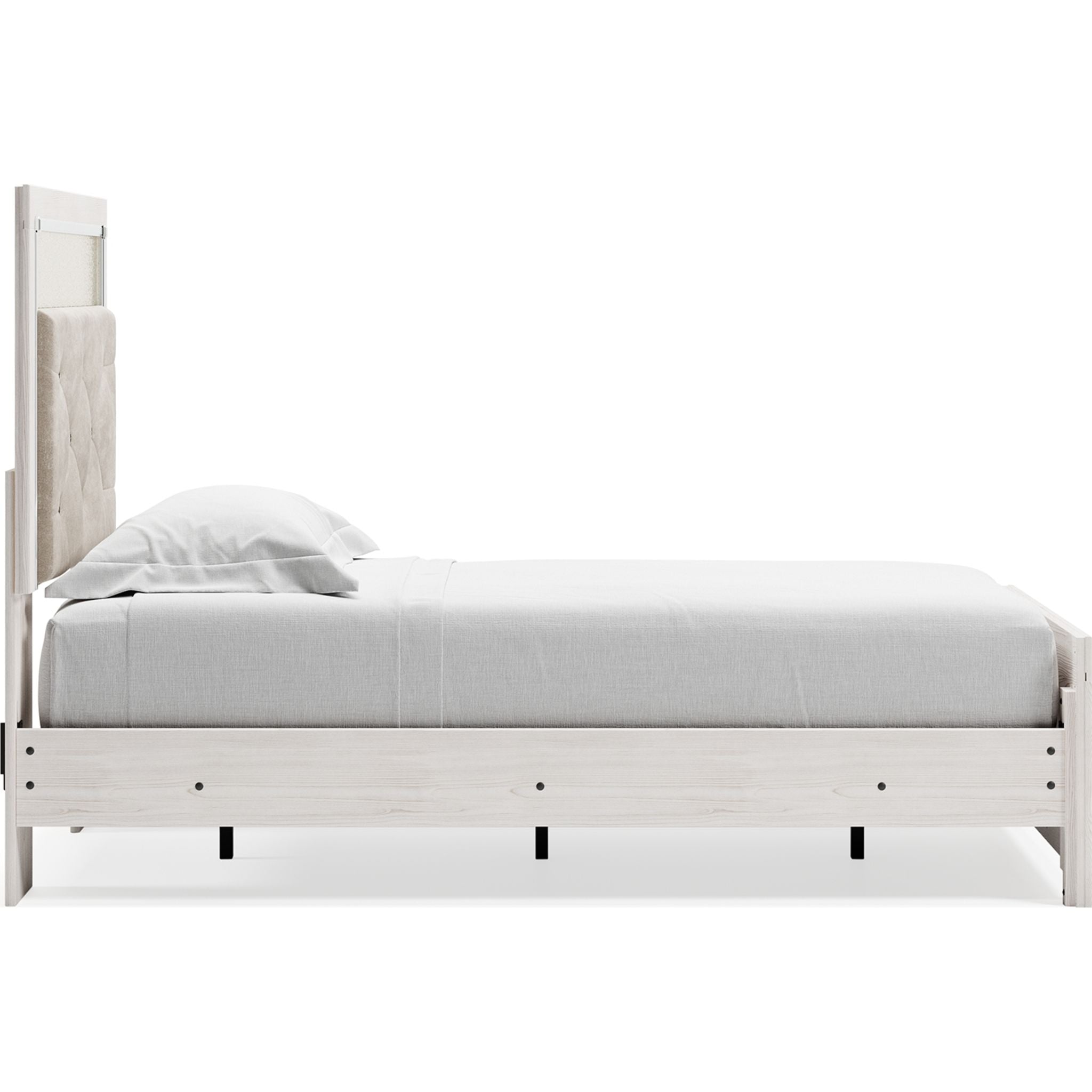 Altyra White Panel Bed Frame - Queen Size, Modern Platform Bed with Upholstered Headboard for Bedroom Decor