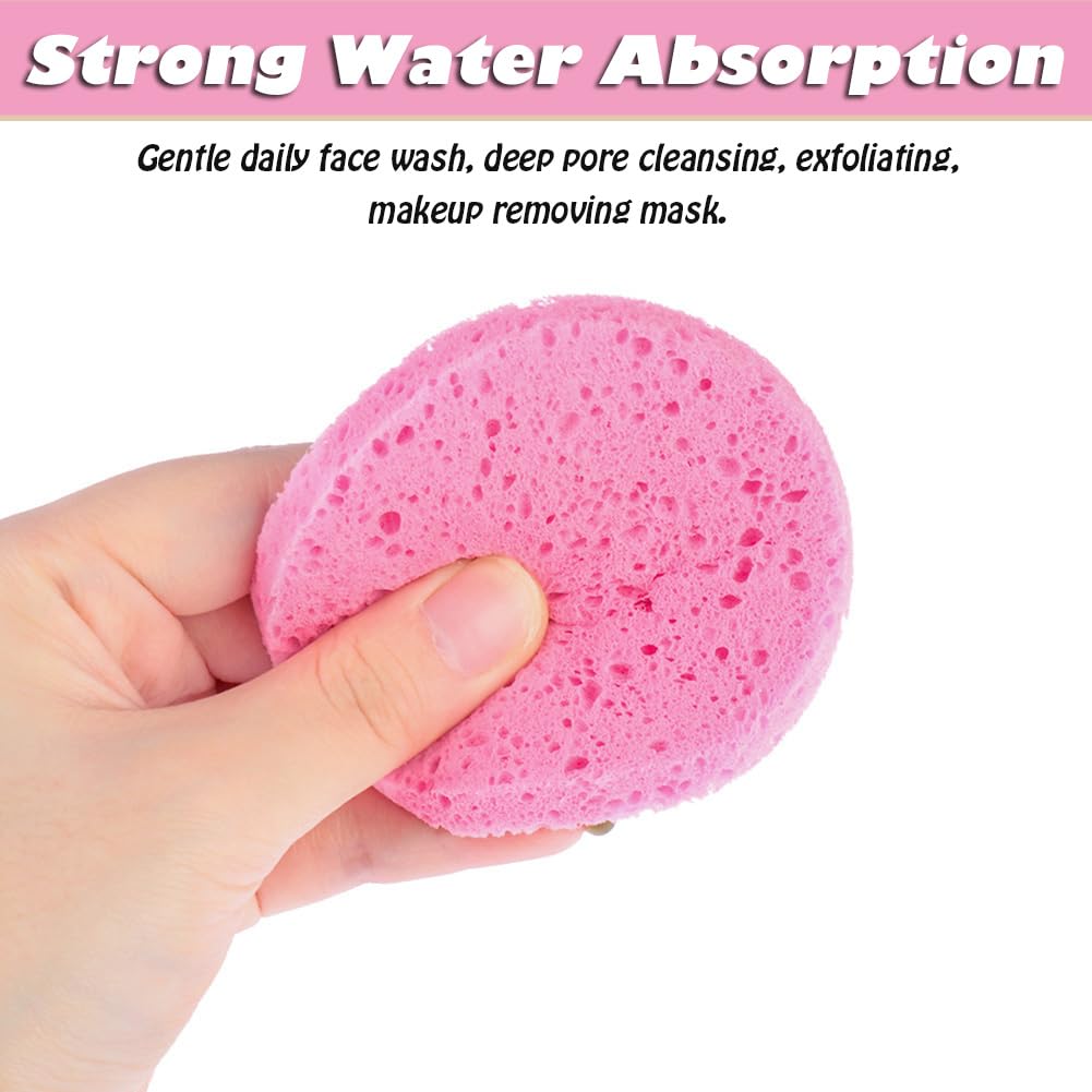 AKOAK 5-Piece Round Wood Pulp Makeup Sponges - Soft Blending Sponge for Foundation, Concealer & Powder - Gentle Makeup Remover & Facial Cleansing Sponge - Skin Care & Beauty Tool (Pink) - Perfect for Daily Makeup Application & Travel