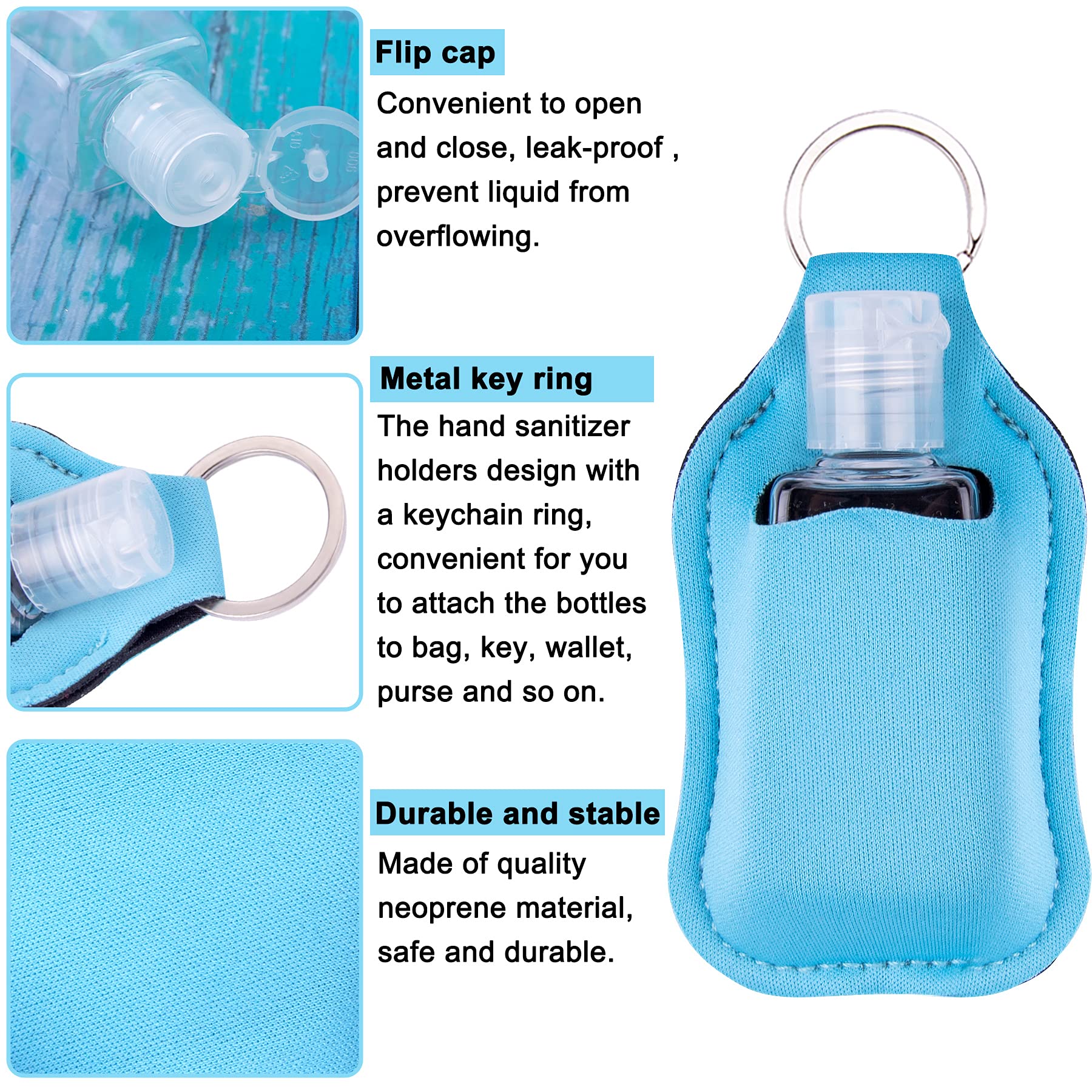 Duufin 60 Pack Hand Sanitizer Keychain Holders & Empty Travel Bottles Set - 30 Reusable Clear Bottles + 30 Sanitizer Holders for Backpack, Purse - Perfect for Travel, Gym, Office & Daily Hygiene