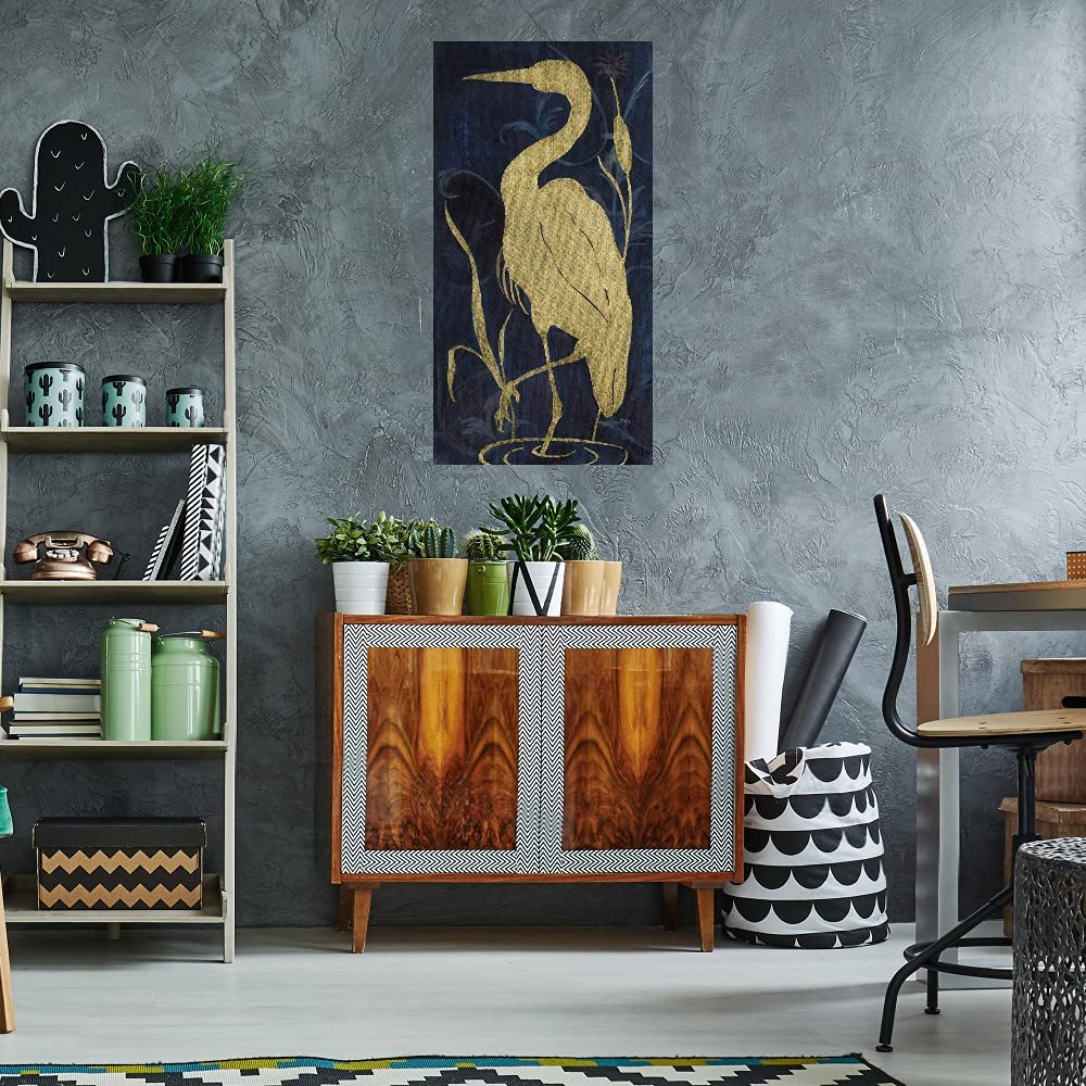 Janet Tava Egret on Indigo II Fine Art Canvas Print - 29x56 Inch Ready to Hang Wall Decor for Living Room, Bedroom, Office & More - Elegant Home Decor for Modern Spaces