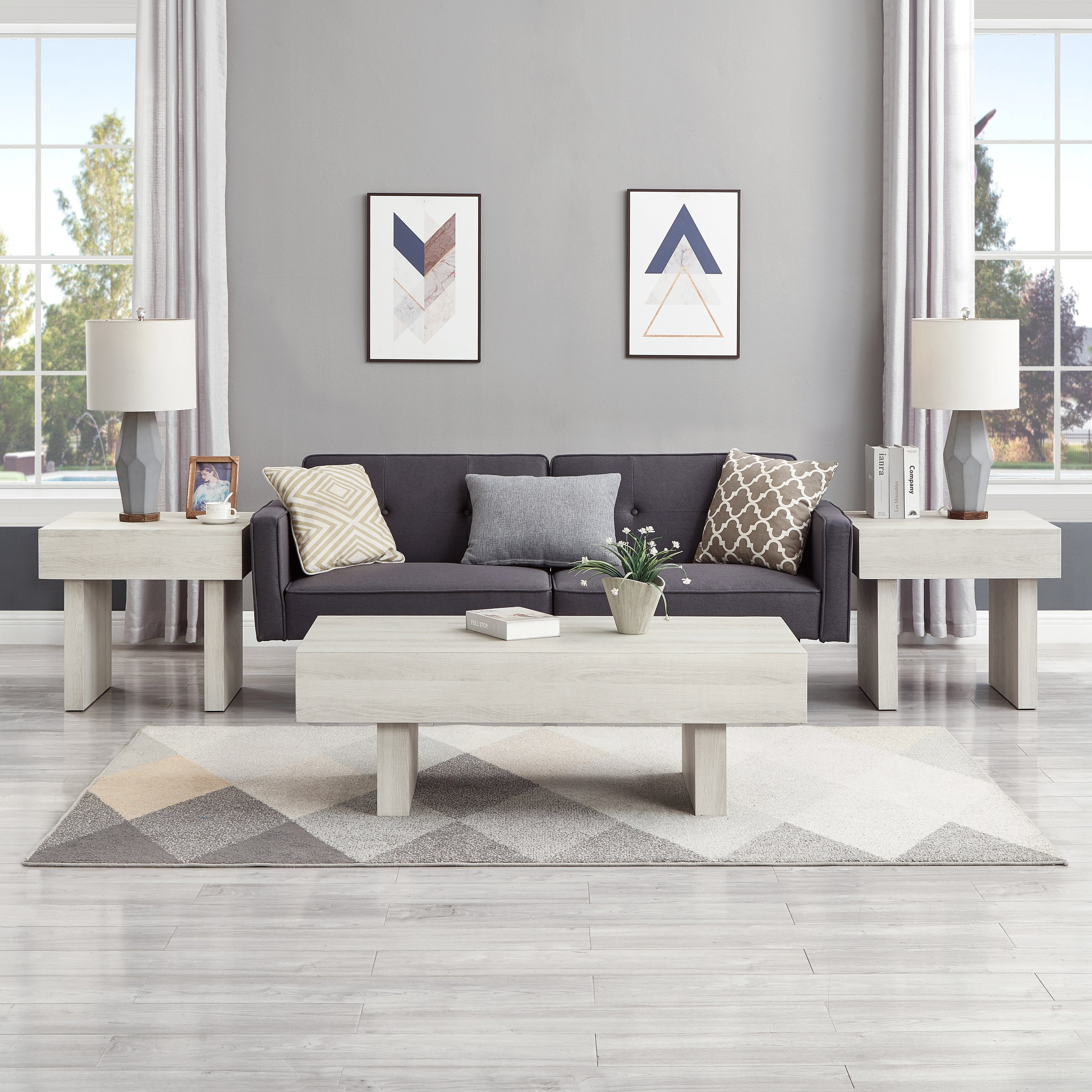 Roundhill Furniture Athens 3-Piece Modern Accent Coffee Table Set with 2 End Tables - Perfect for Living Room, Lounge & Home Decor