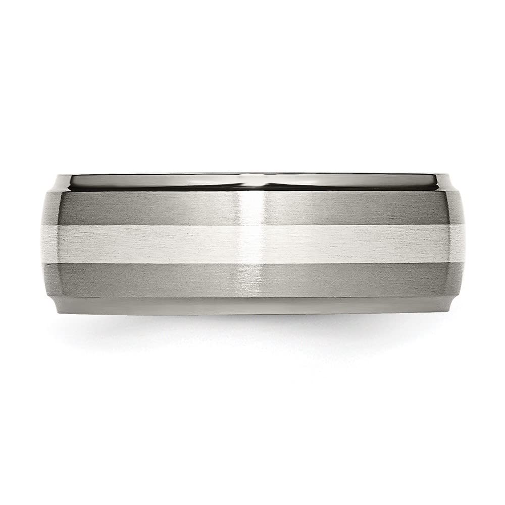 Premium 8mm Titanium & Sterling Silver Inlay Brushed Polished Band Ring for Men & Women – Perfect for Weddings, Anniversaries & Everyday Wear