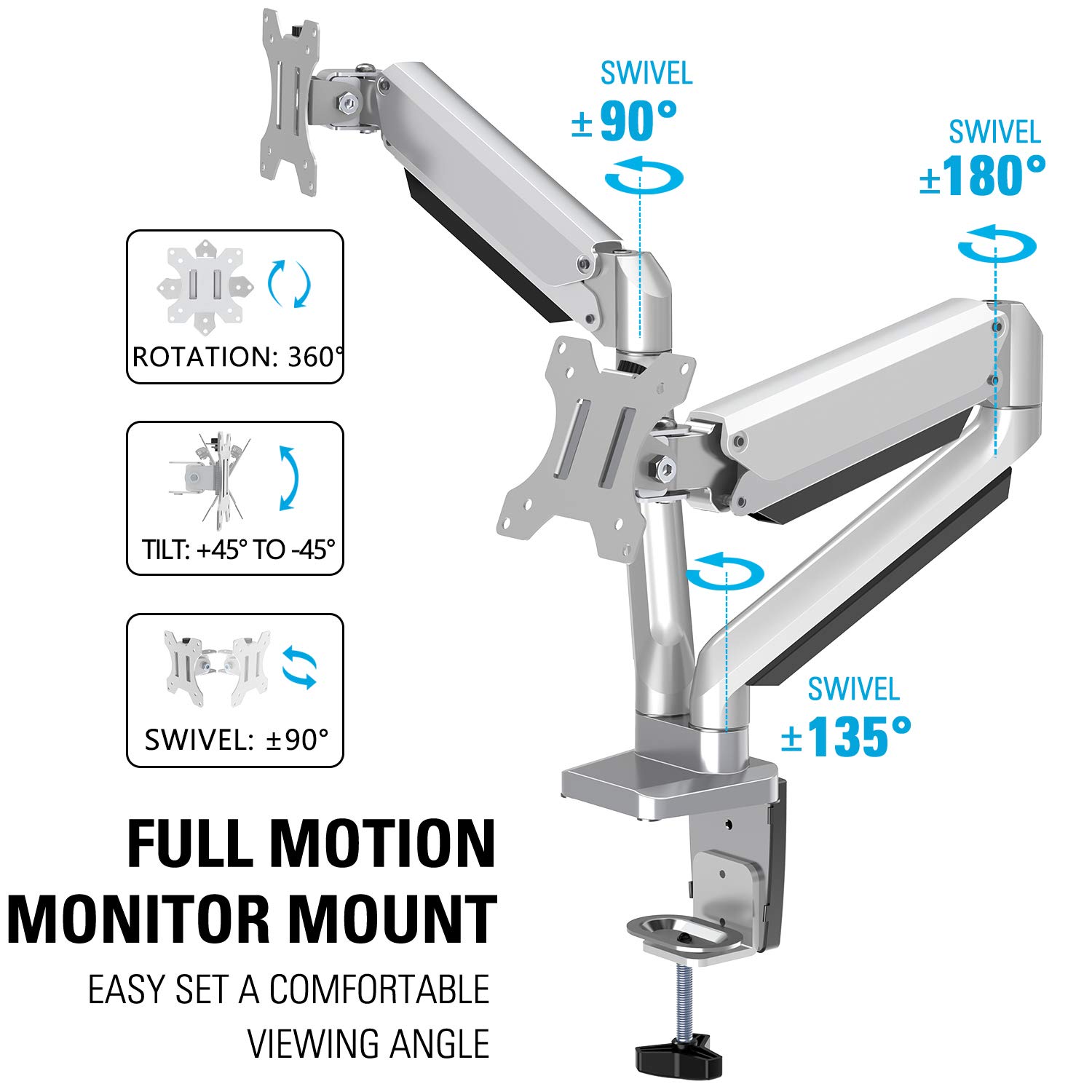 MOUNTUP Heavy Duty Dual Monitor Stand - Die-Cast Aluminum Monitor Arm for Ultrawide Screens | Ergonomic Desk Mount for Home Office & Gaming Setup