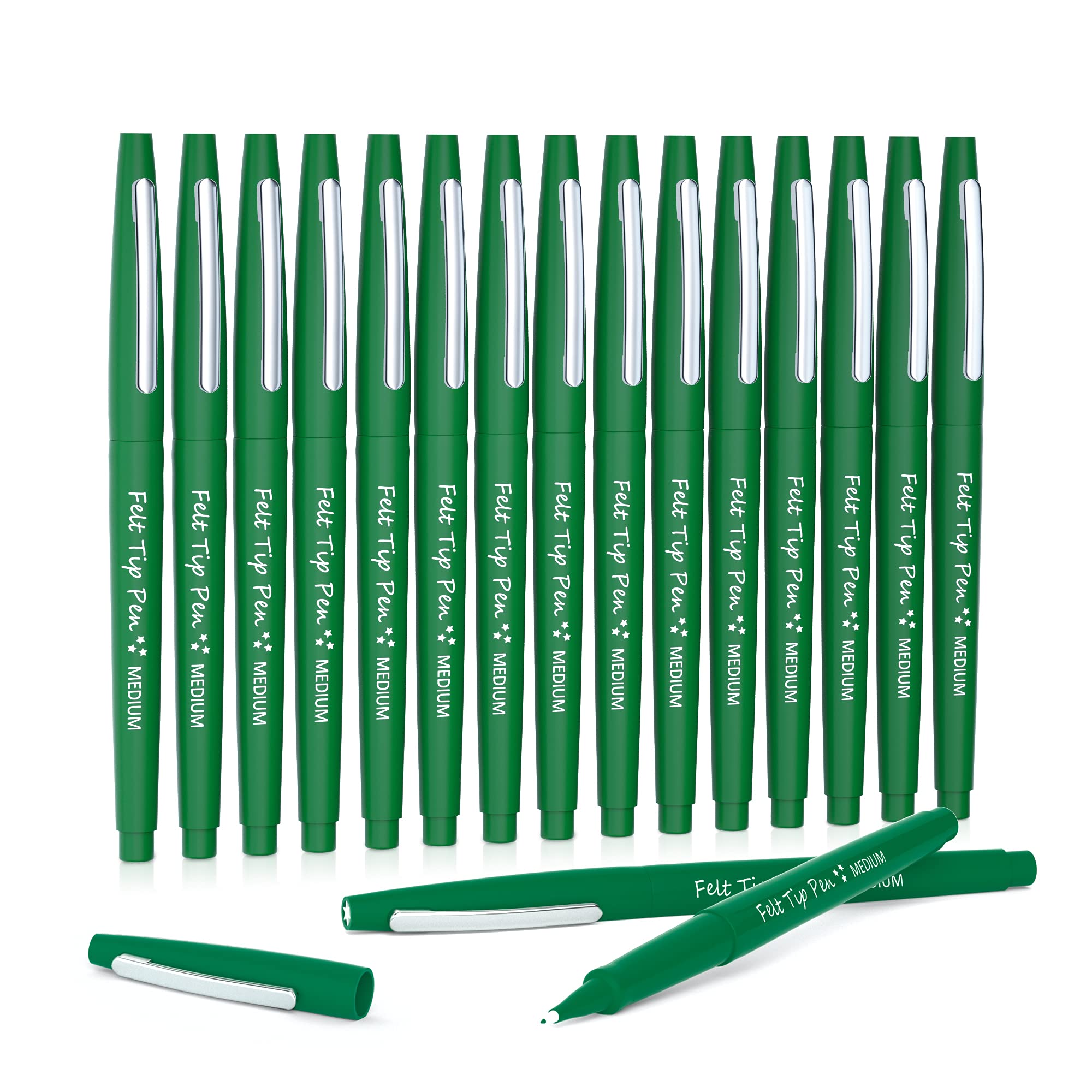 Lelix 15-Pack Green Felt Tip Pens - 0.7mm Medium Point Markers for Journaling, Writing & Note Taking - Premium Planner & Art Supplies for Office, School & Creative Projects - Ideal for Bullet Journals, Sketching & Calligraphy