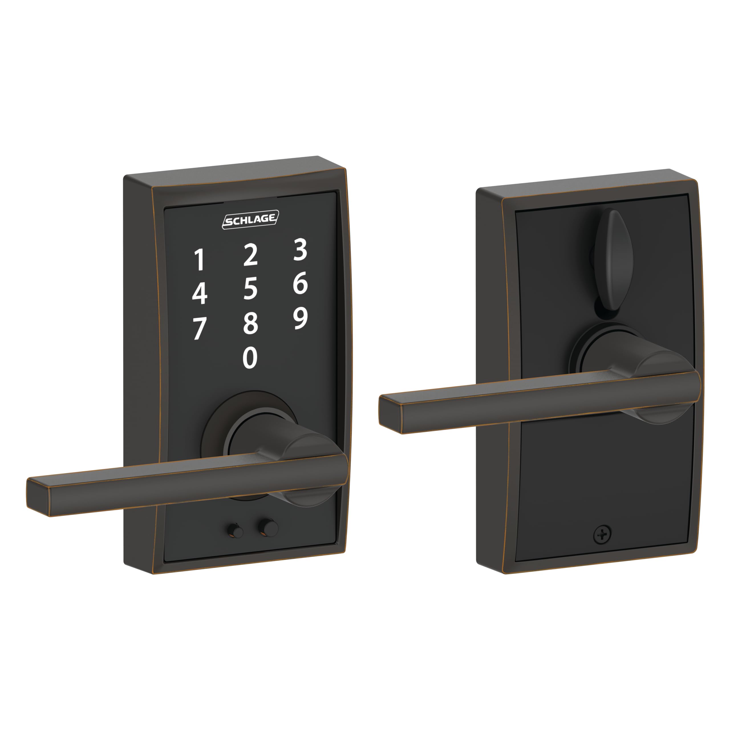 Schlage FE695 CEN 716 LAT Touch Century Electronic Keyless Entry Deadbolt Lock with Latitude Lever in Aged Bronze - Secure Smart Door Lock for Homes & Apartments